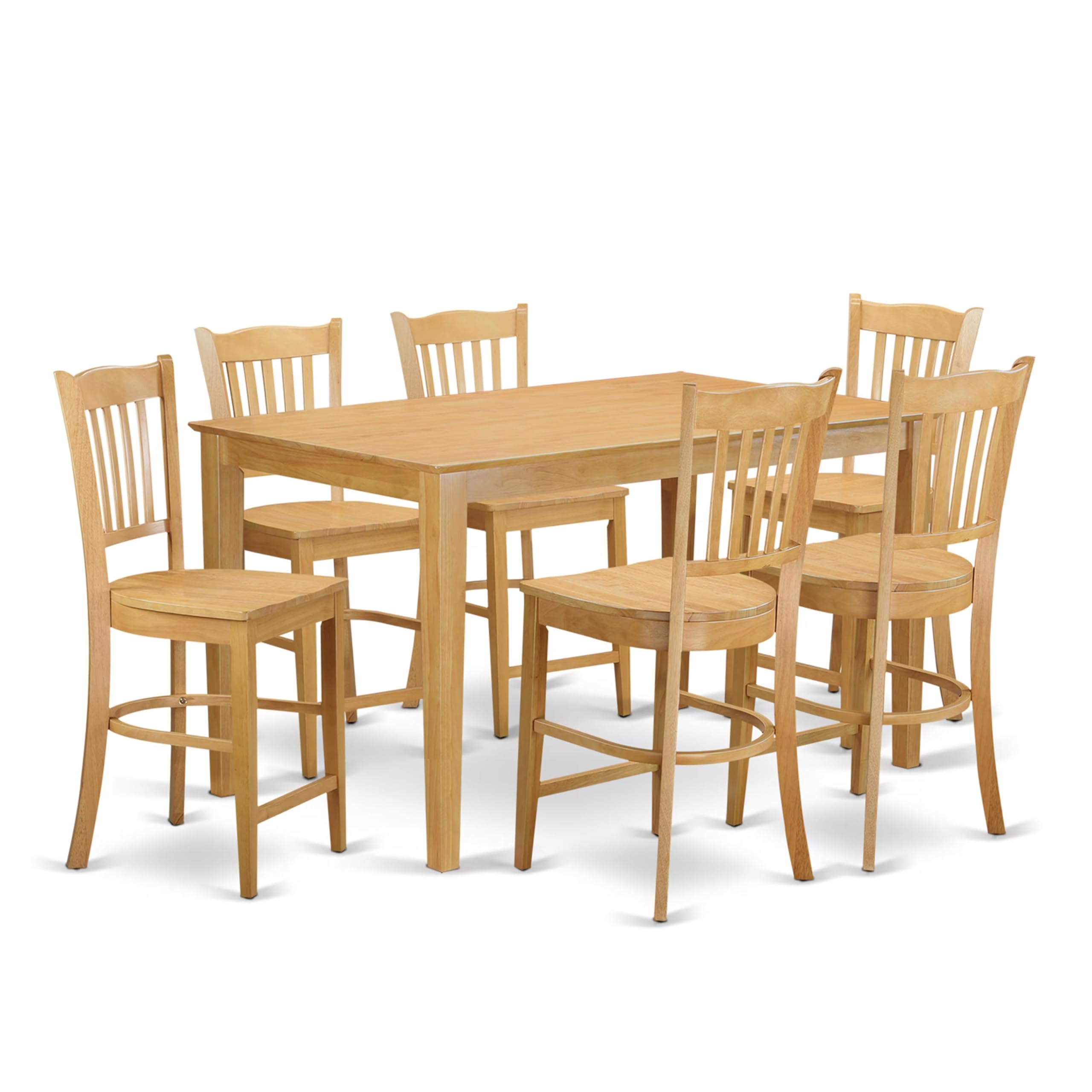 CAGR7H-OAK-W 7 Pc counter height pub set - high top Table and 6 counter height Dining chair.