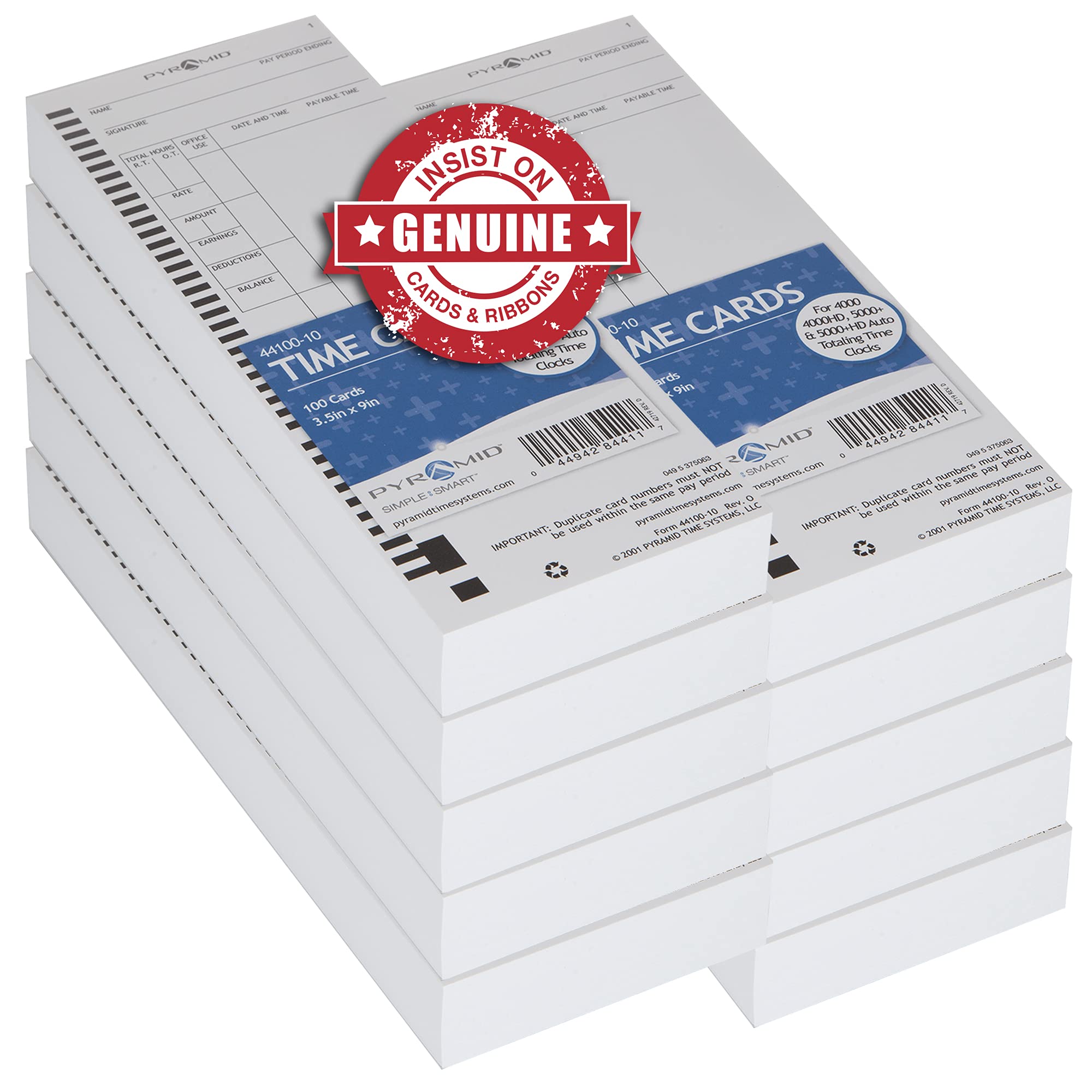 Pyramid Time Systems, 44100-10Mb, 1,000 Count Genuine And Authentic Time Cards For 4000, 4000Pro, 4000Prok And 5000 Series Time