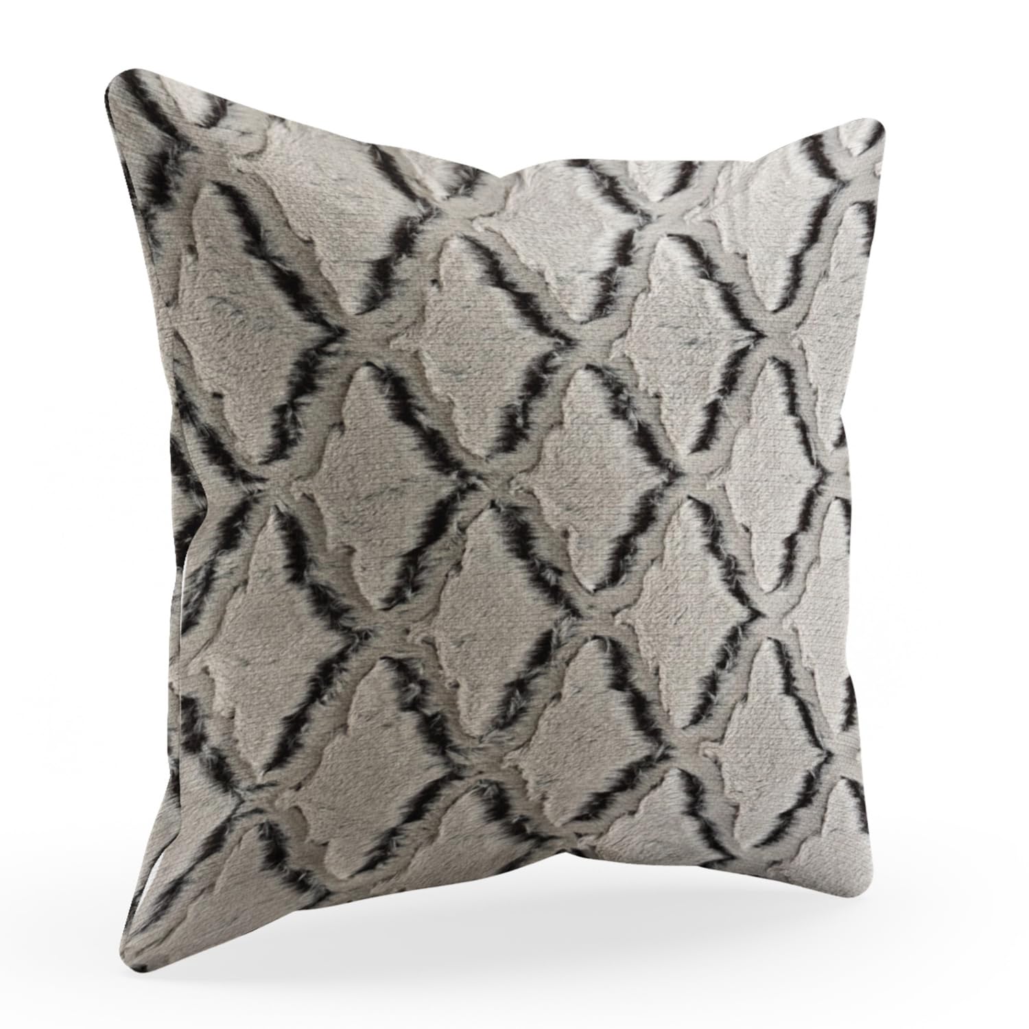 Plutus Brown Beige Diamond Animal Faux Fur Luxury Throw Pillow - Double sided  24 x 24”