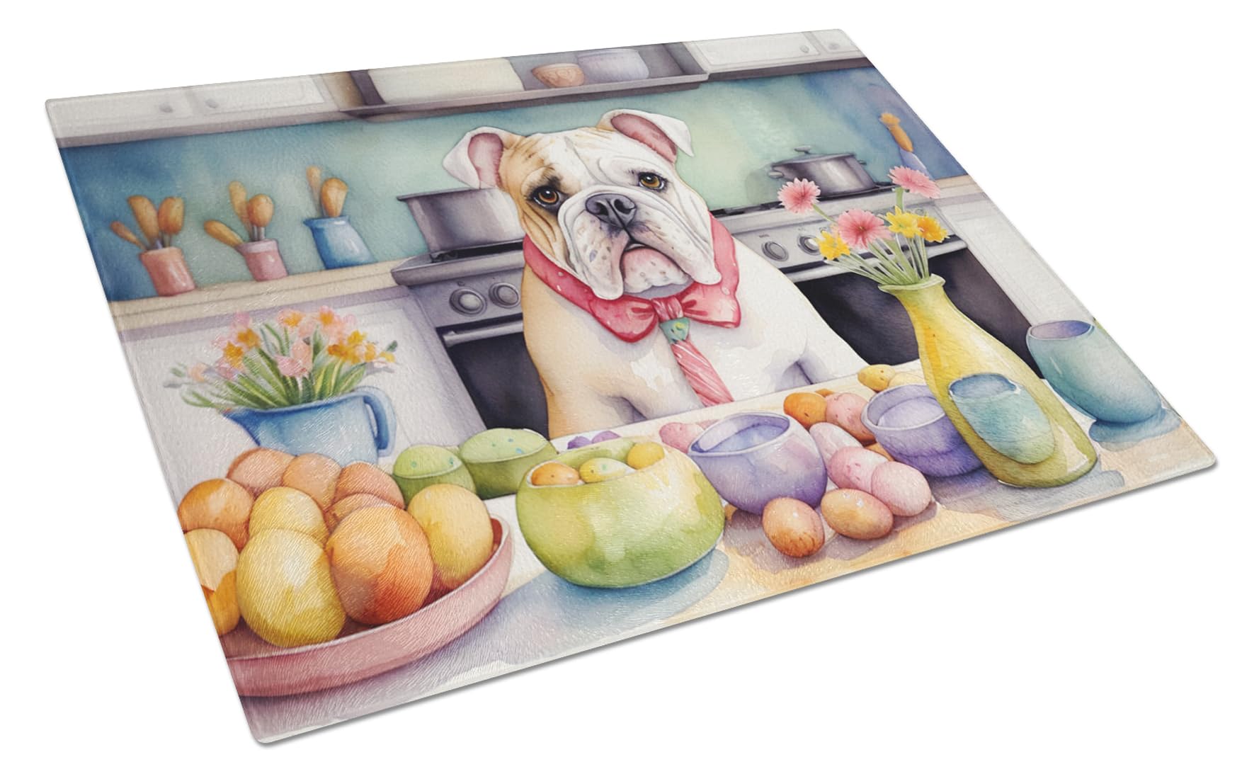 Carolines Treasures DAC6805LCB Decorating Easter English Bulldog Glass Cutting Board Decorative Tempered Glass Kitchen Cutting and Serving Board Large Size Chopping Board