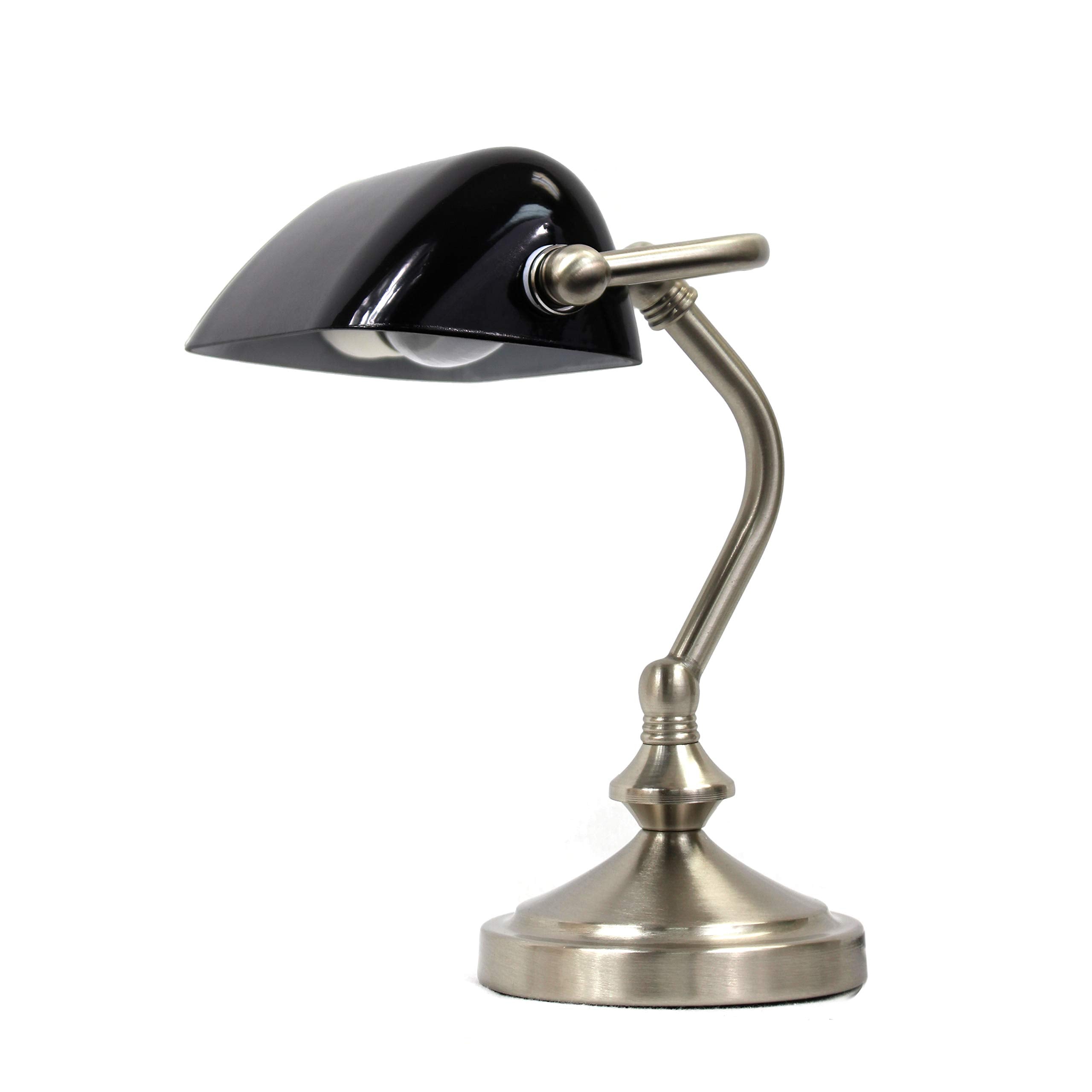 Simple Designs Lt3057-Blk Traditional Mini Bankers Lamp With Glass Shade, Black