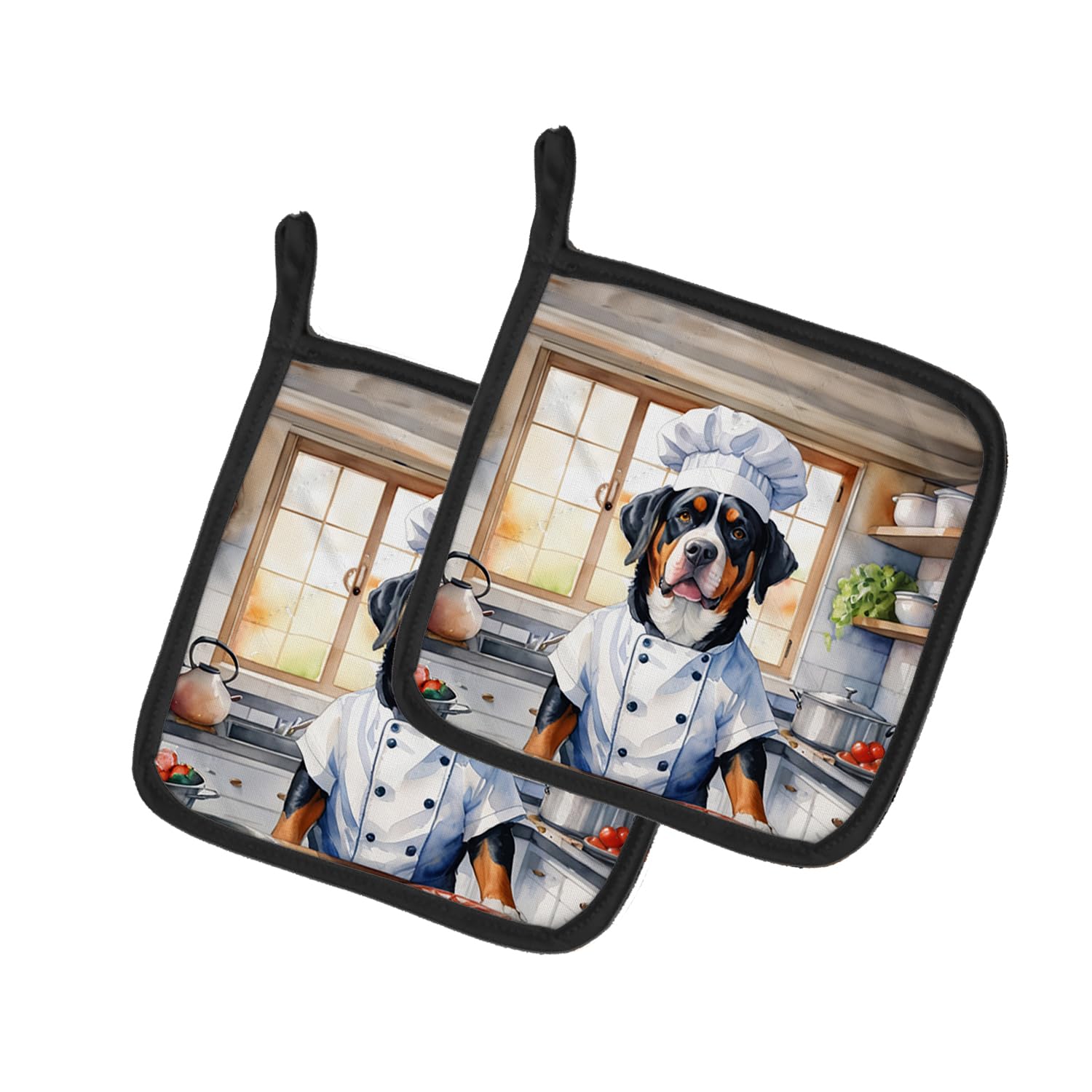 Greater Swiss Mountain Dog The Chef Pair of Pot Holders