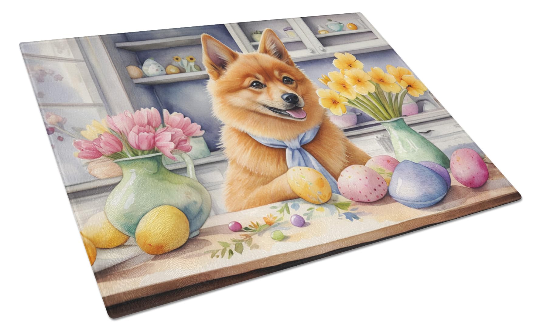 Carolines Treasures DAC6811LCB Decorating Easter Finnish Spitz Glass Cutting Board Decorative Tempered Glass Kitchen Cutting and Serving Board Large Size Chopping Board