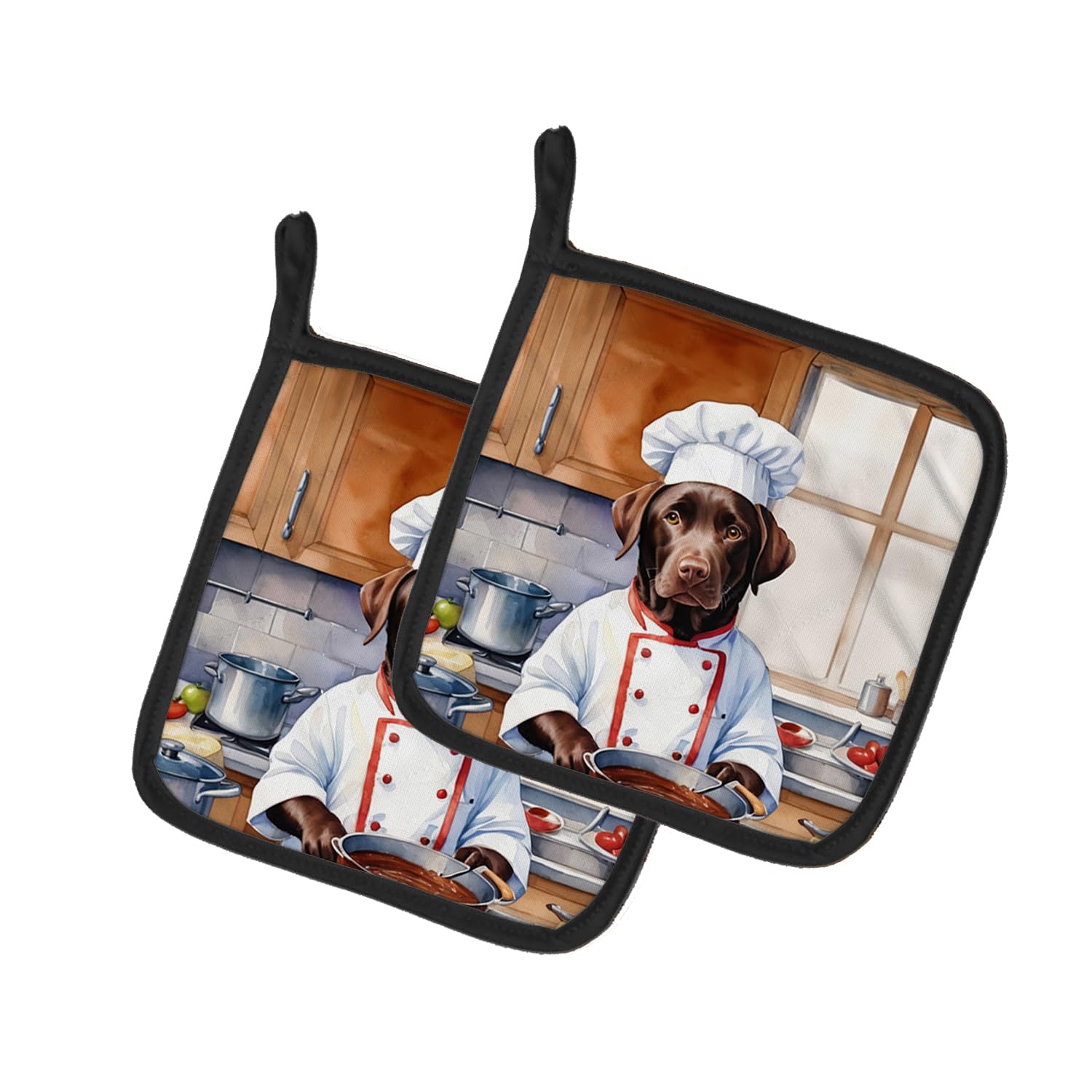 Chocolate Labrador Retriever The Chef Pair of Pot Holders