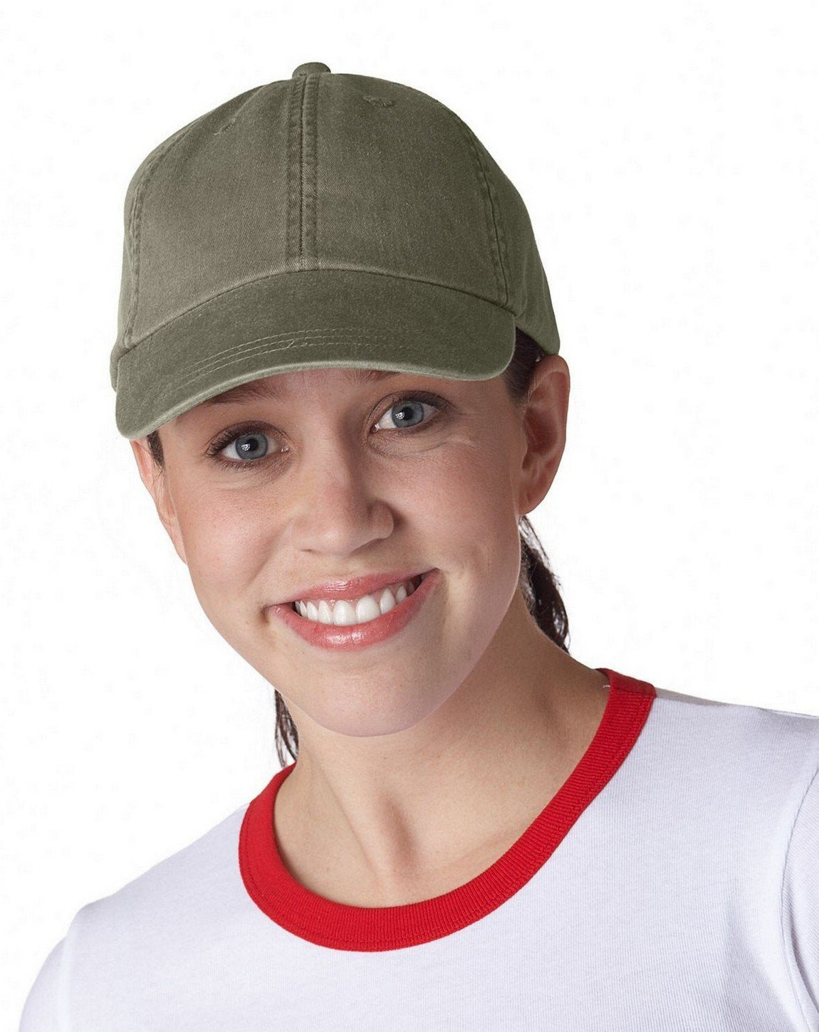 LP101 | OPTIMUM-SOLID PGMT- Pigment dyed, garment washed cotton twill, six panel, low profile, unstructured cap with Adams Cool-Crown mesh lining and leather strap closure with antique brass buckle and grommet.  - OLIVE