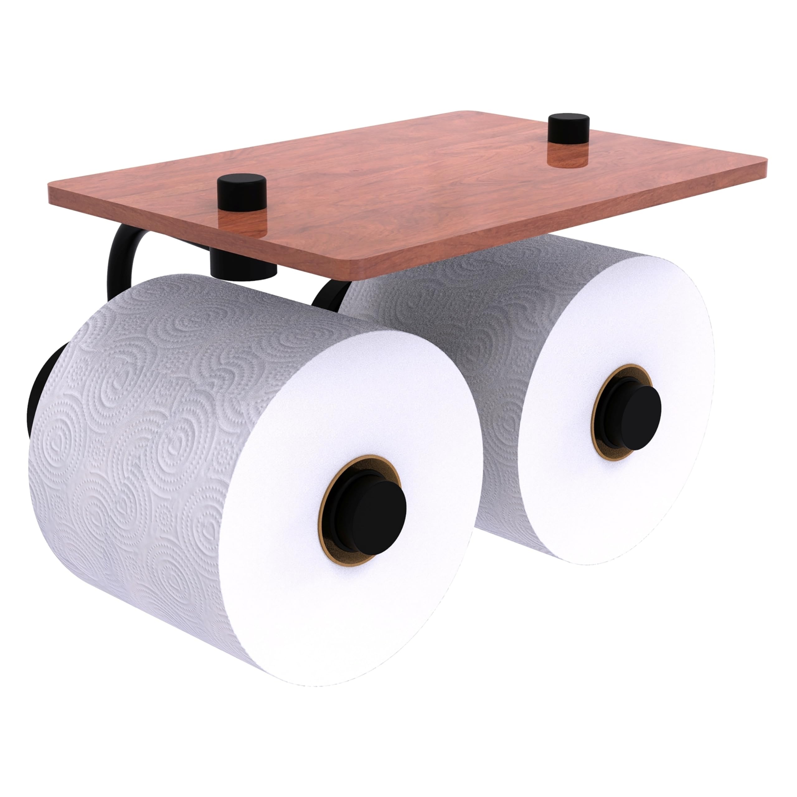 Waverly Place Collection 2 Roll Toilet Paper Holder with Wood Shelf - Matte Black