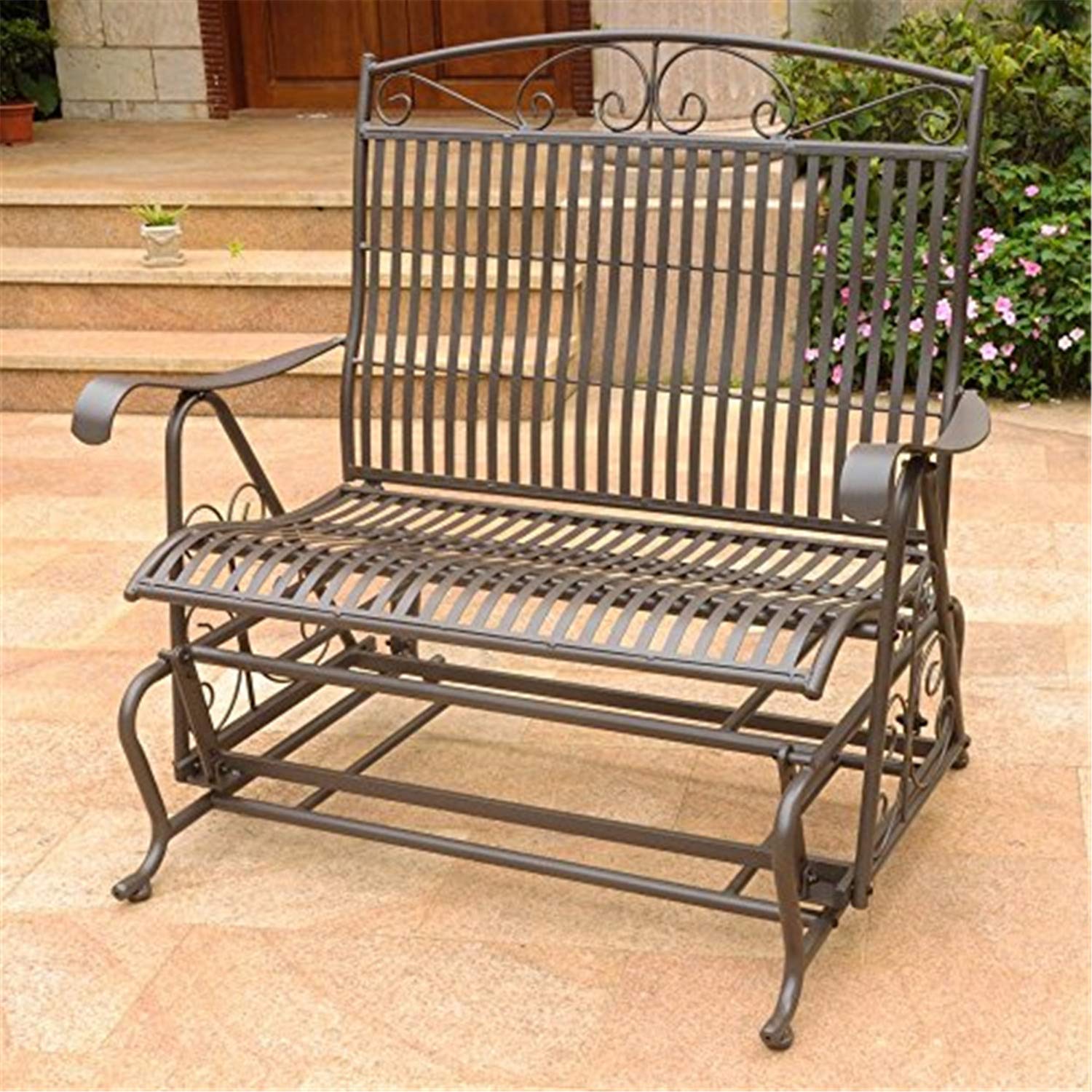 Mandalay Iron Glider Bench - Rustic Brown