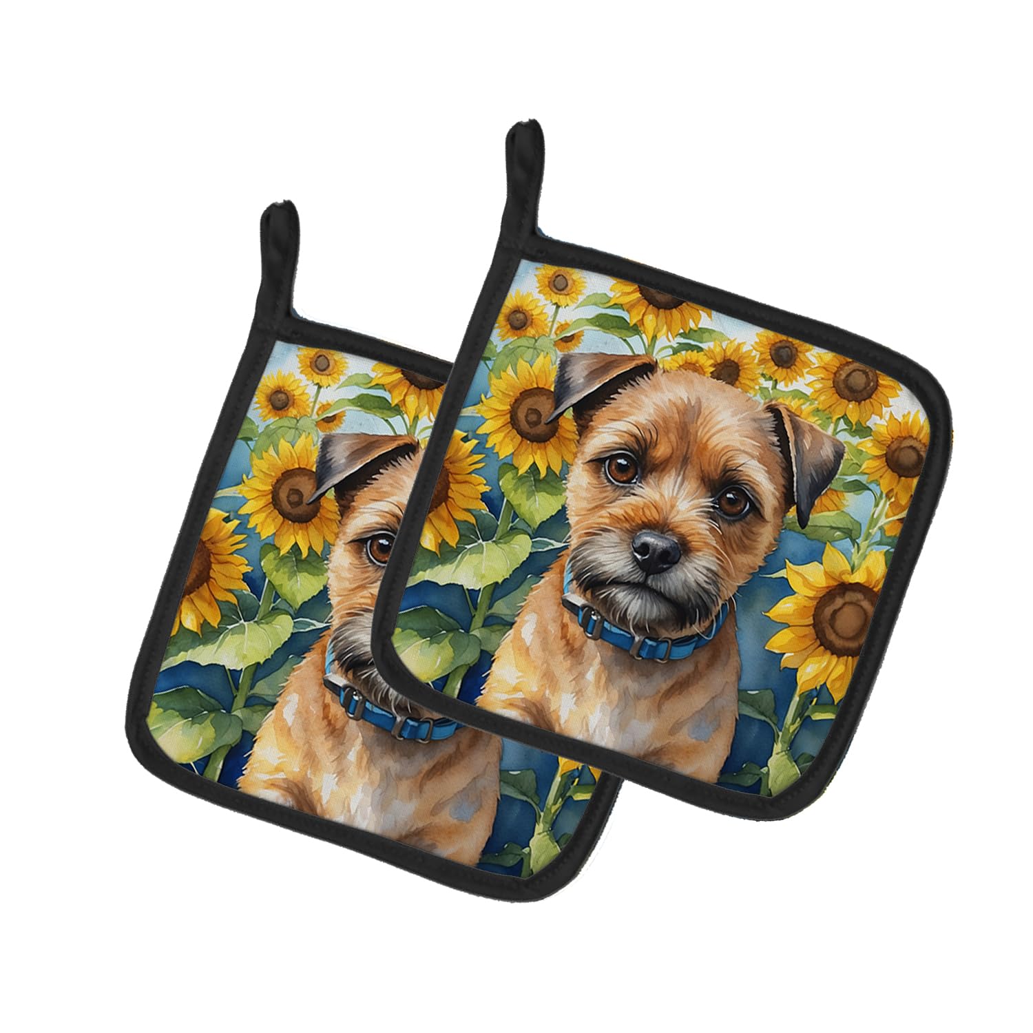 Border Terrier in Sunflowers Pair of Pot Holders