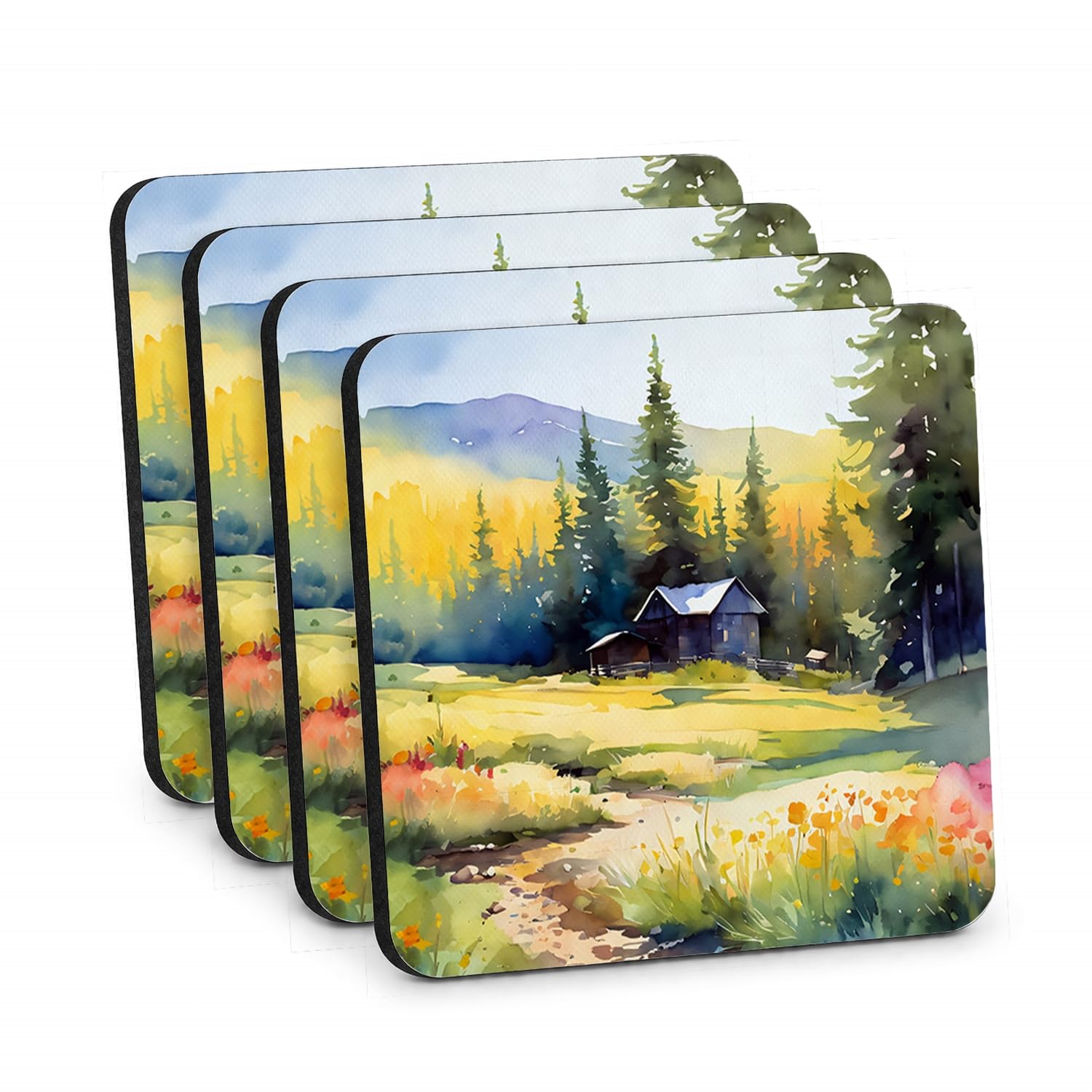Carolines Treasures Montana Bitterroot in Watercolor Foam Coasters Set of 4 Cup Coasters for Indoor Outdoor, Tabletop Protection, Anti Slip, Mouse pad Material