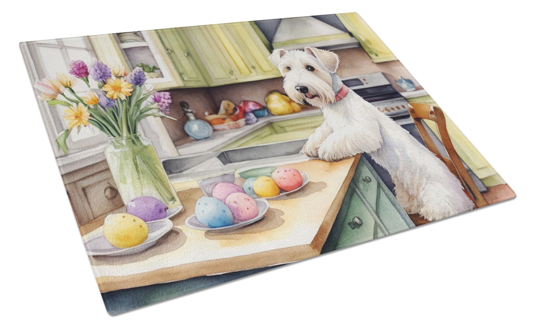 Carolines Treasures DAC6896LCB Decorating Easter Sealyham Terrier Glass Cutting Board Decorative Tempered Glass Kitchen Cutting and Serving Board Large Size Chopping Board