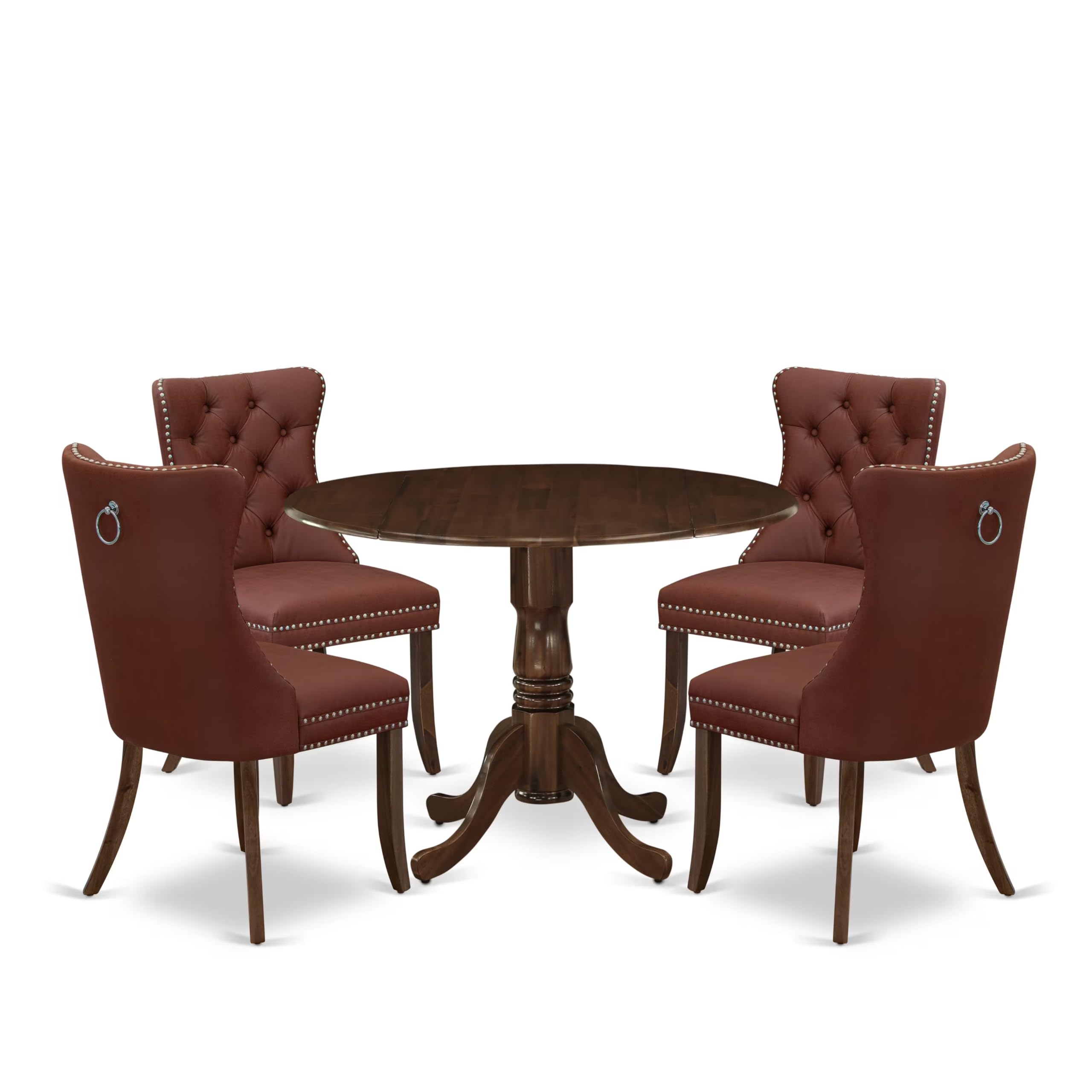 East West Furniture DLDA5-AWA-26 5 Piece Dinette Set Consists of a Round Kitchen Table with Dropleaf and 4 Parsons Dining Chairs, 42x42 Inch, Antique Walnut