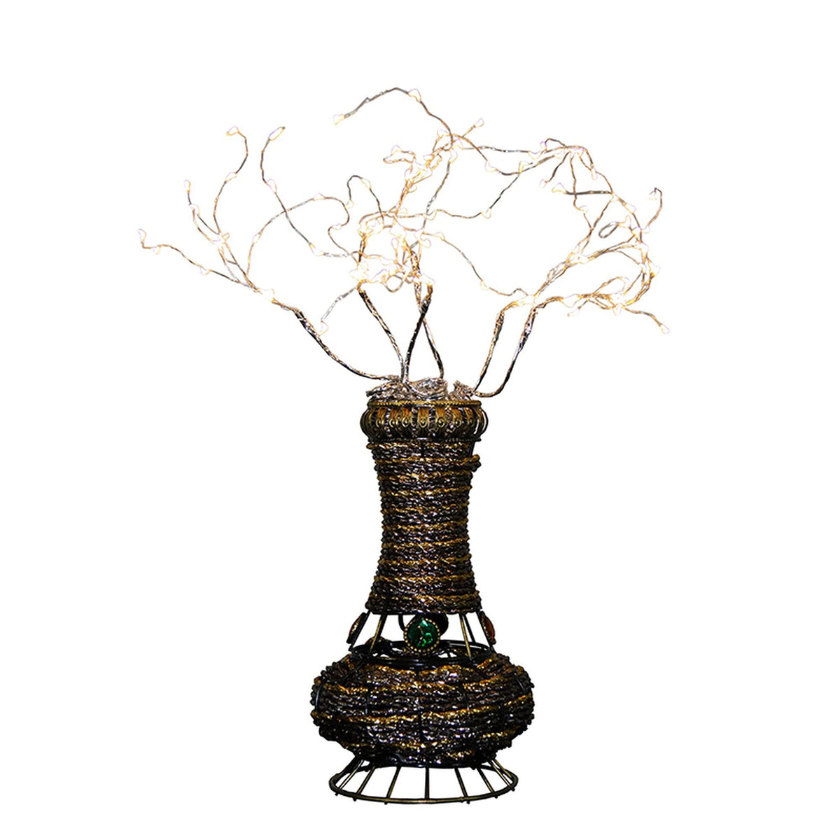 Benjara Tree Table Lamp With Aluminum Wire And Multiple Led, White