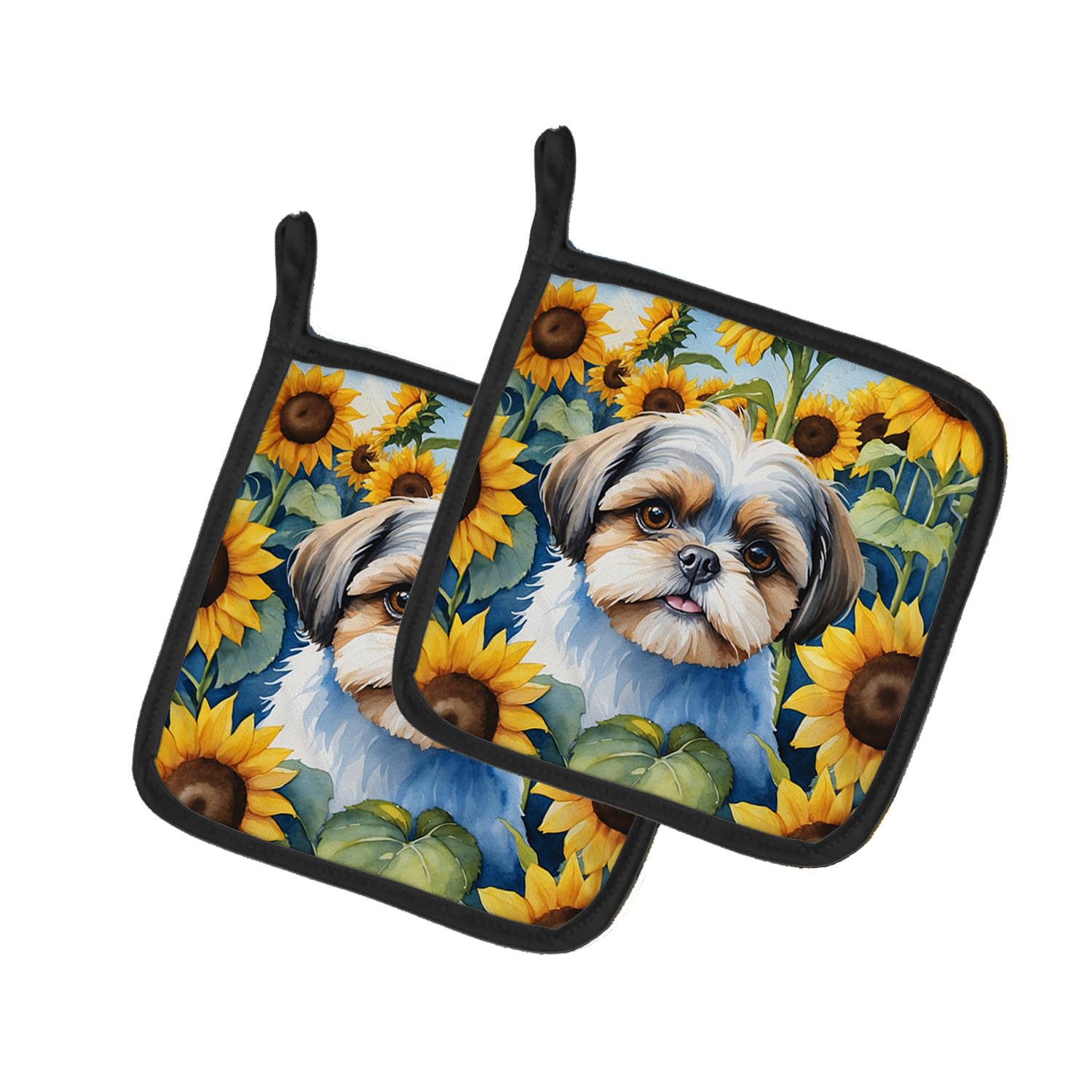 Shih Tzu in Sunflowers Pair of Pot Holders