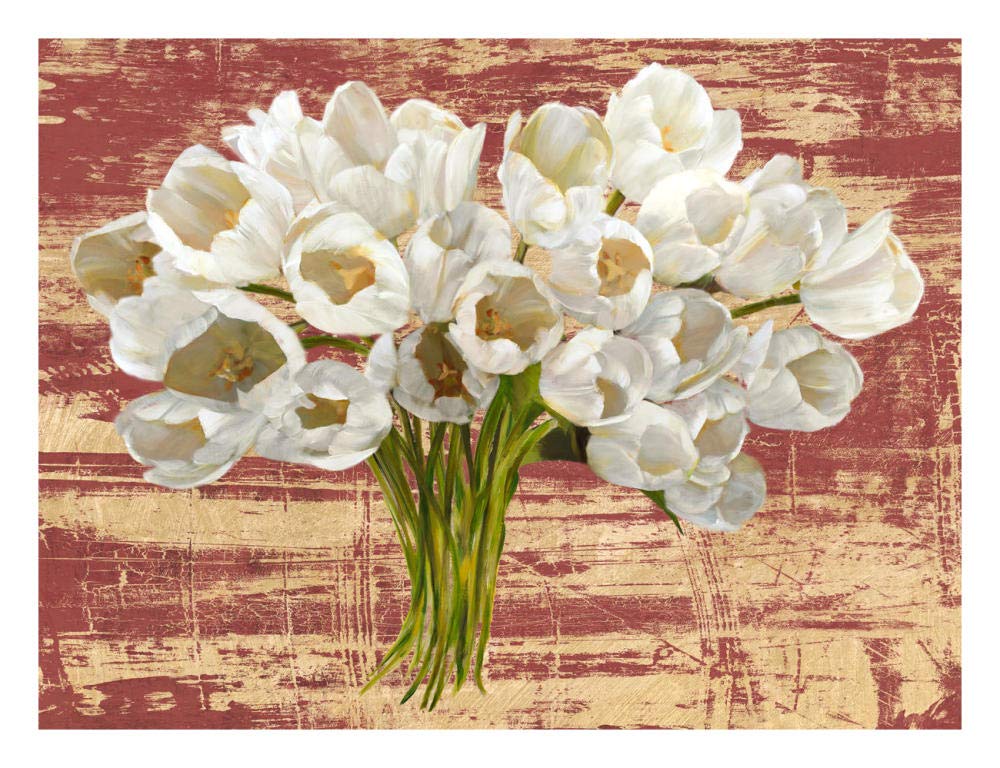 Washed Tulips (Red & Gold)-Paper Art-26x20”