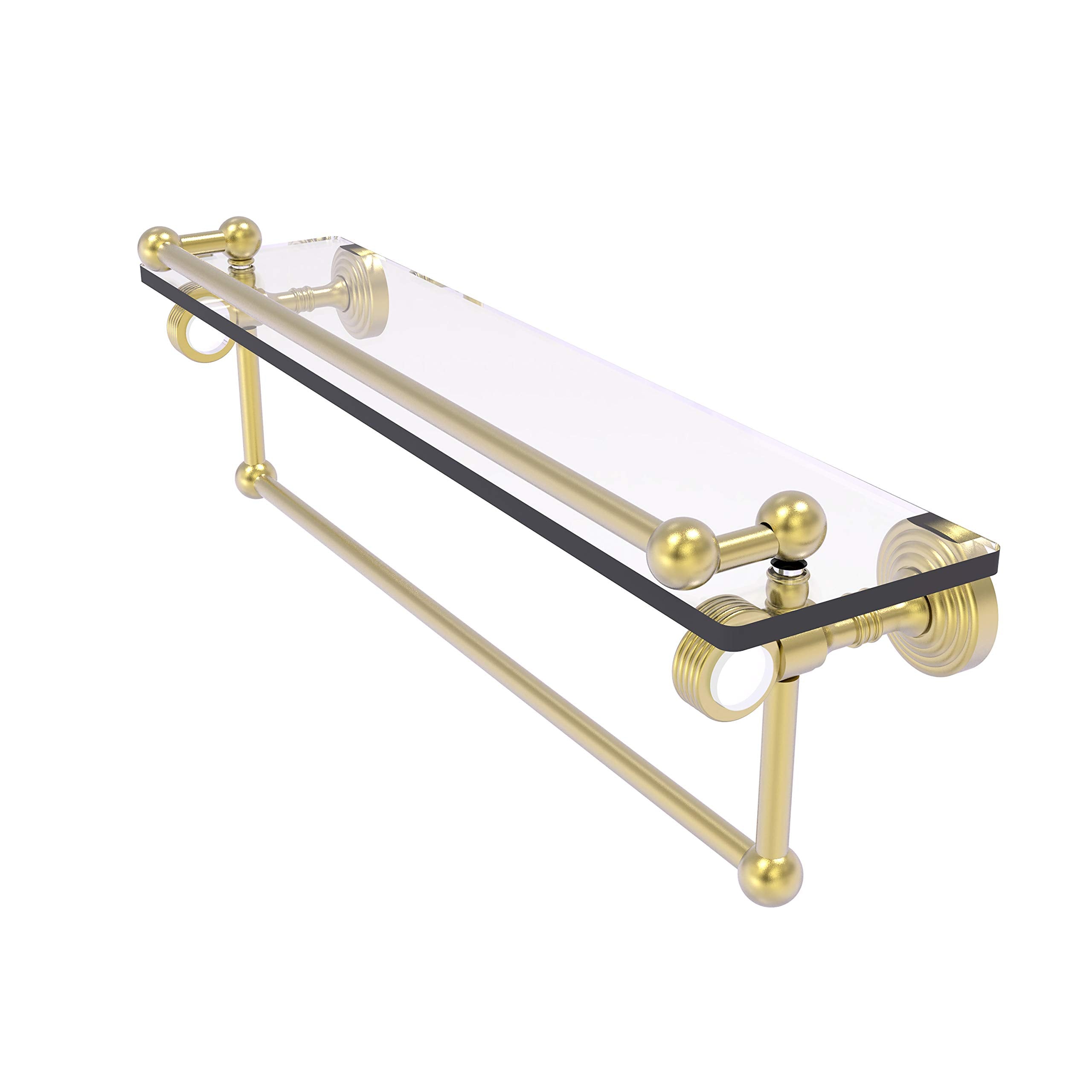 Pacific Grove Collection 22 Inch Gallery Glass Shelf with Towel Bar and Groovy Accents - Satin Brass