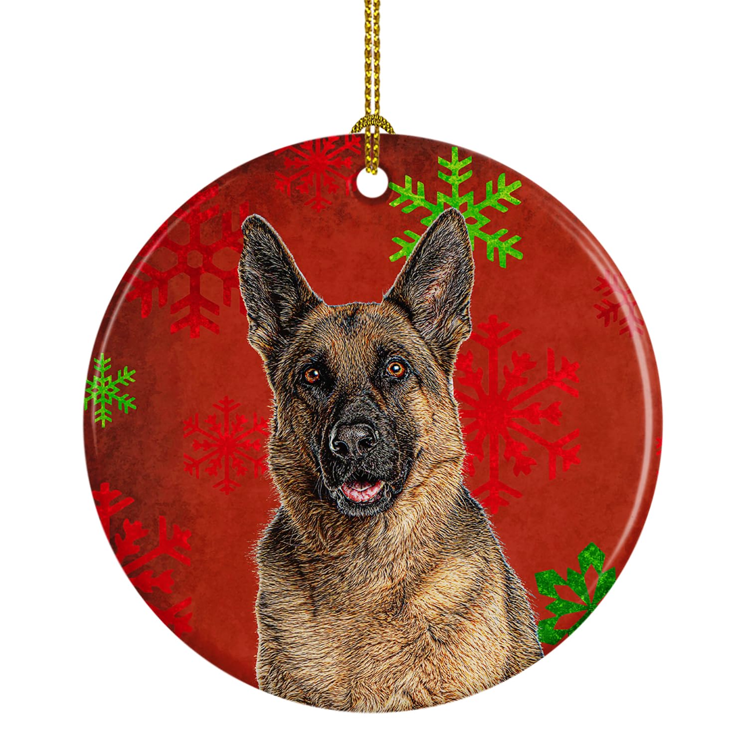 Red Snowflakes Holiday Christmas German Shepherd Ceramic Ornament KJ1187CO1