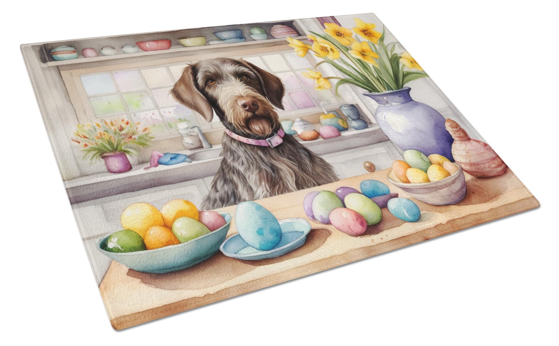 Carolines Treasures DAC6820LCB Decorating Easter German Wirehaired Pointer Glass Cutting Board Decorative Tempered Glass Kitchen Cutting and Serving Board Large Size Chopping Board