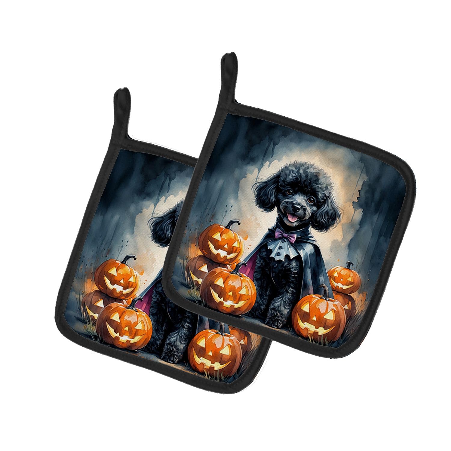Carolines Treasures Black Poodle Puppy Halloween Pair of Pot Holders Kitchen Heat Resistant Pot Holders Sets Oven Hot Pads for Cooking Baking BBQ, 7 1/2 x 7 1/2