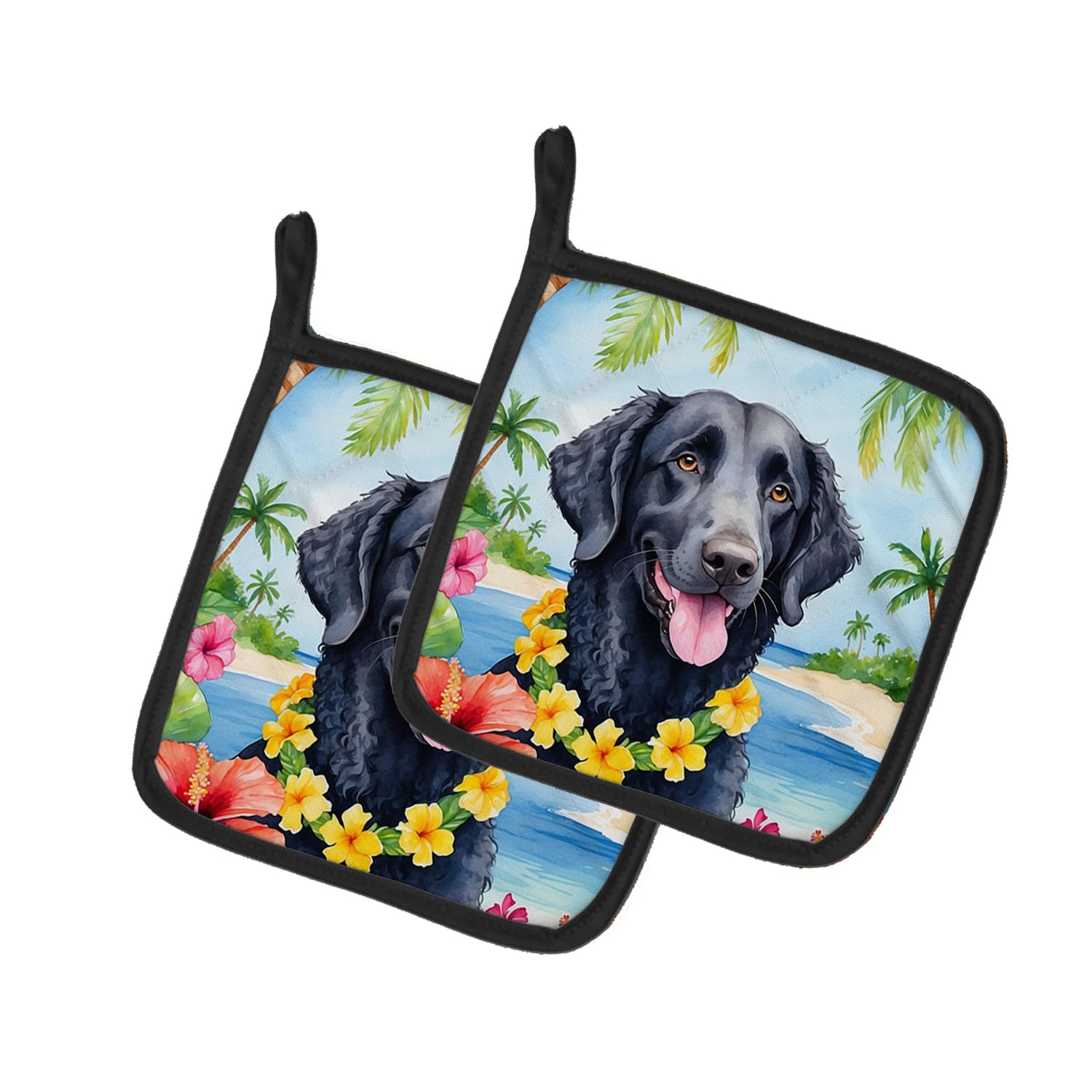 Curly-Coated Retriever Luau Pair of Pot Holders