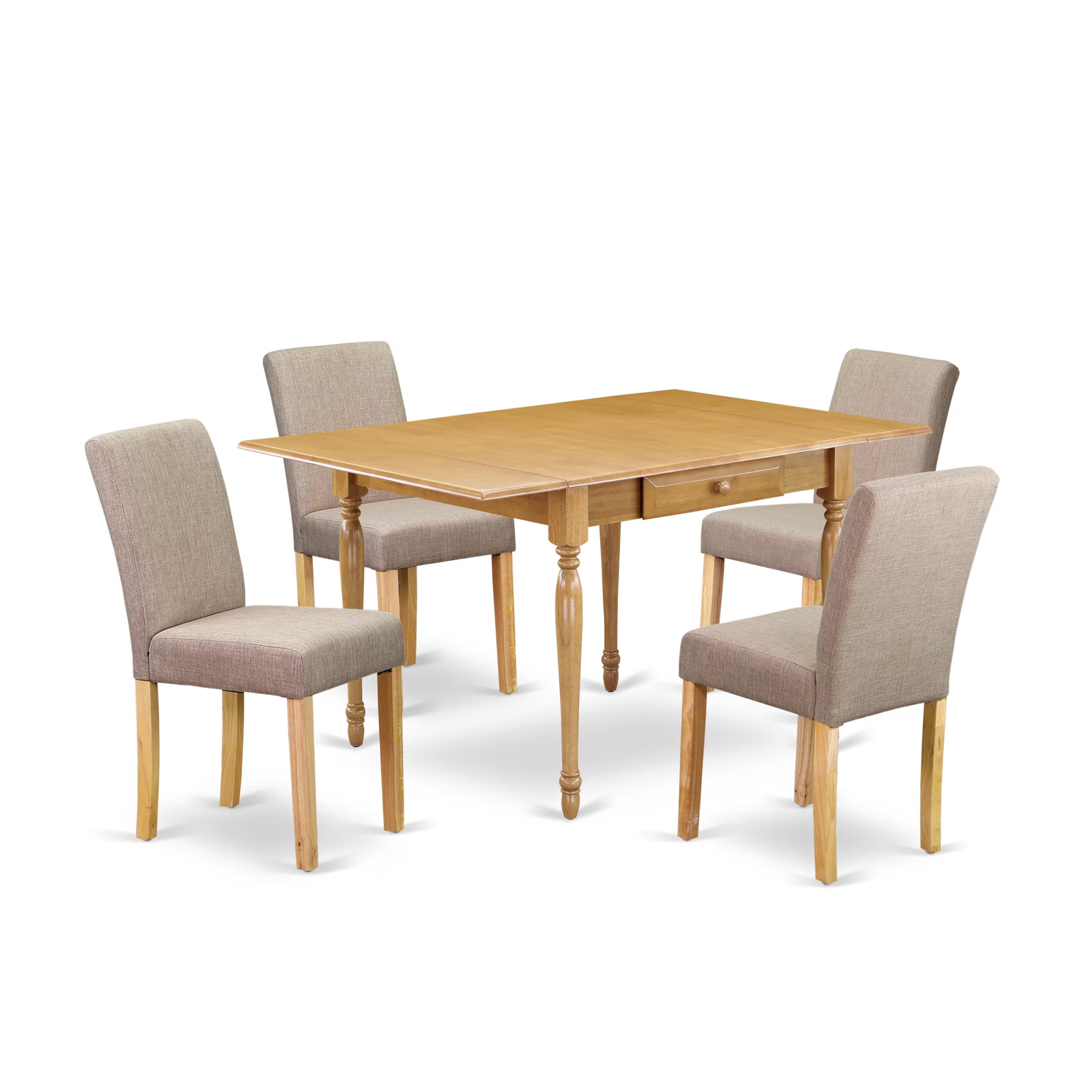 1MZAB5-OAK-04 5Pc Dining Table Set - Rectangular Table and 4 Parson Chairs - Oak Color