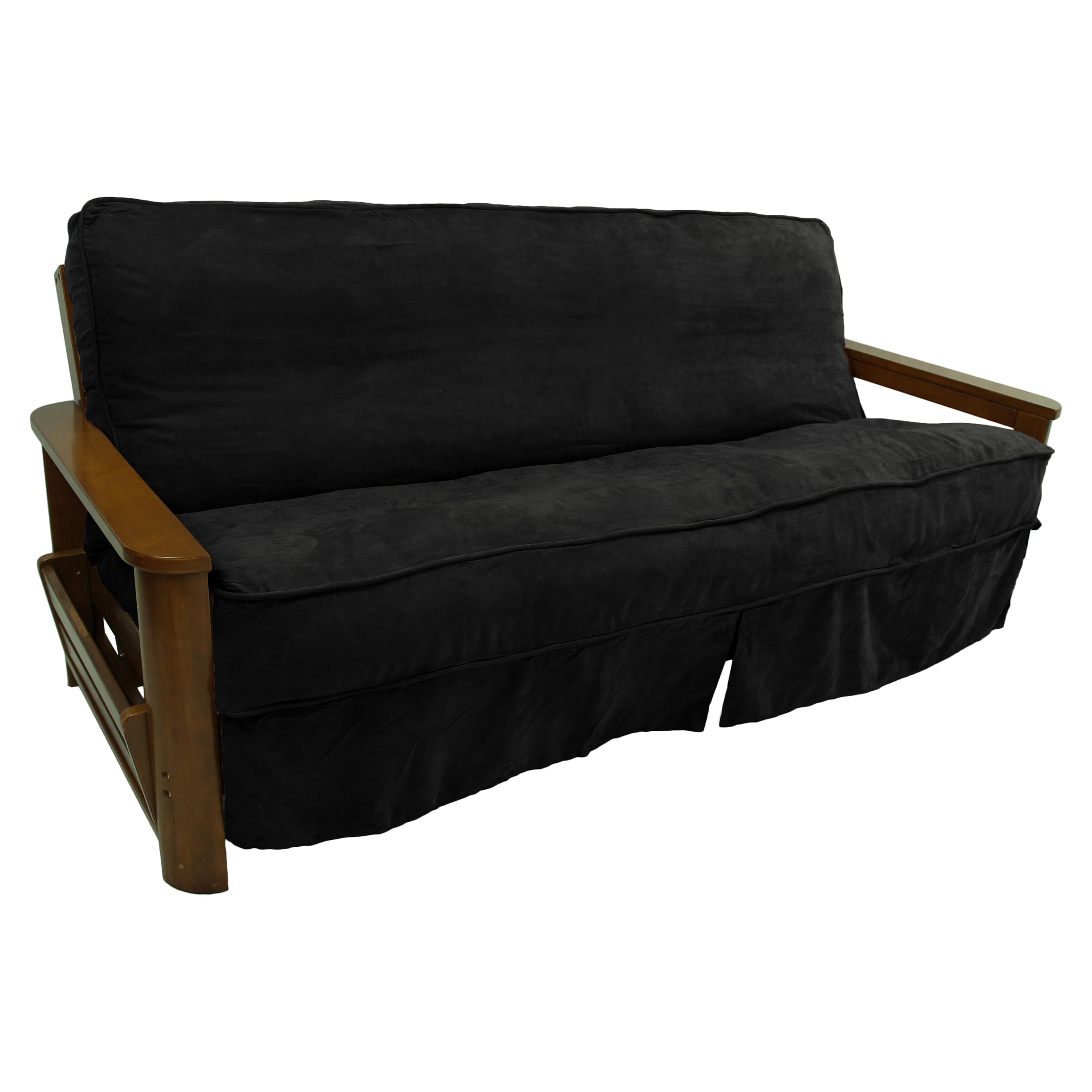 Solid Microsuede Double Corded 8 to 9-inch Full Futon Slipcover - Black