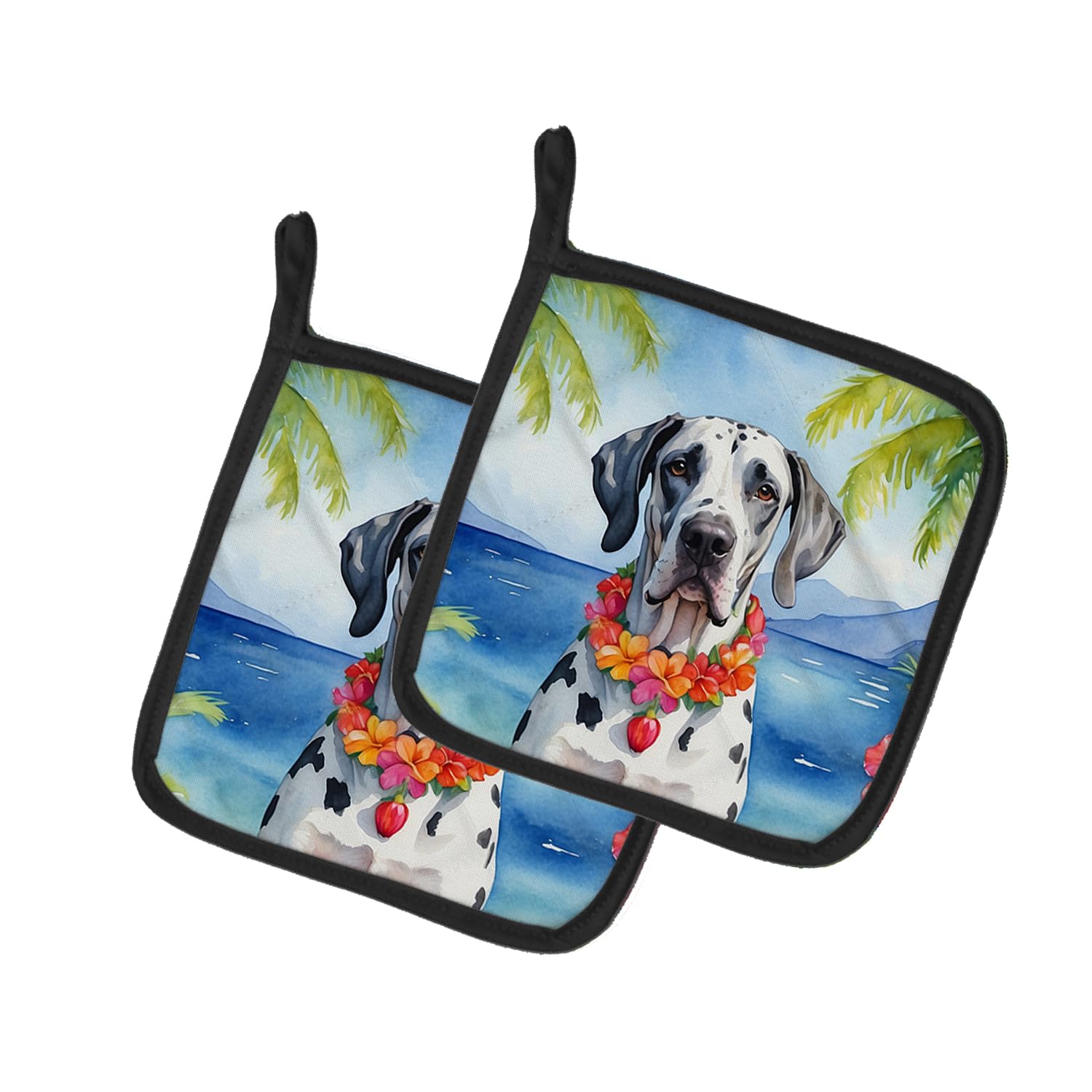 Great Dane Luau Pair of Pot Holders