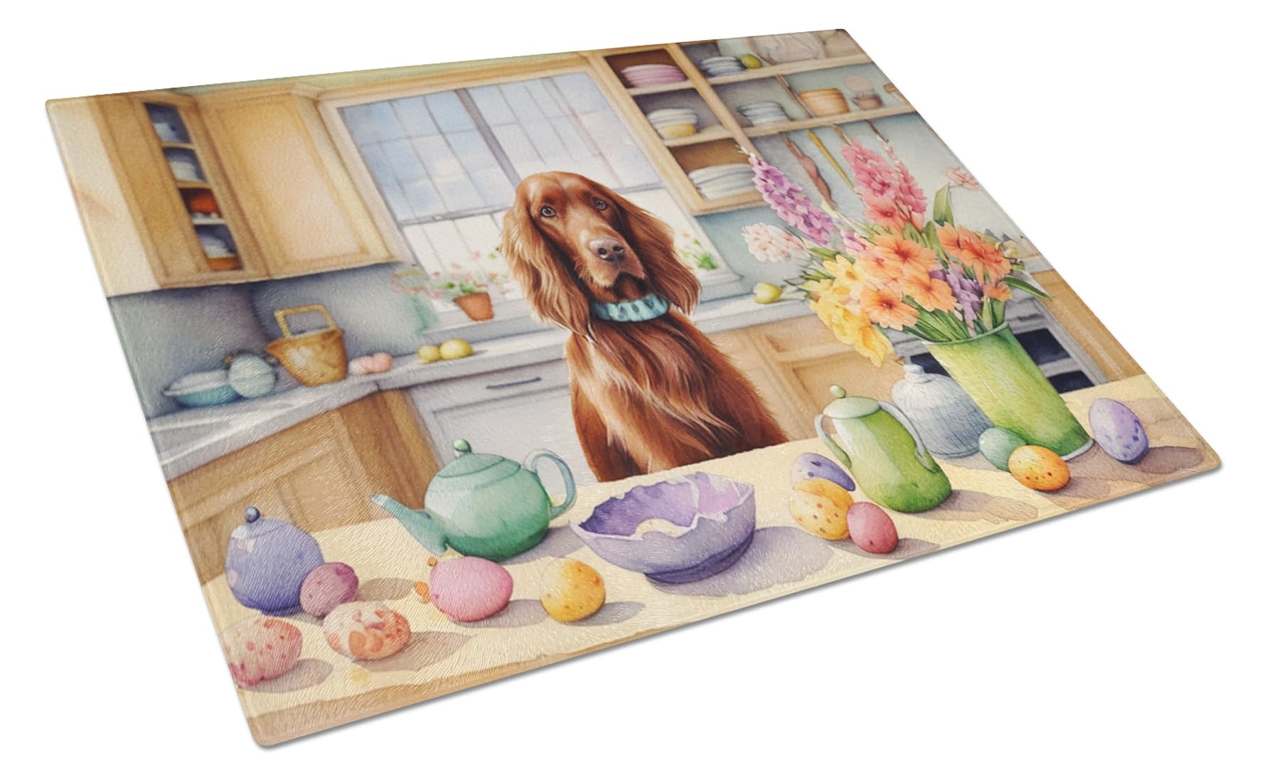 Carolines Treasures DAC6833LCB Decorating Easter Irish Setter Glass Cutting Board Decorative Tempered Glass Kitchen Cutting and Serving Board Large Size Chopping Board