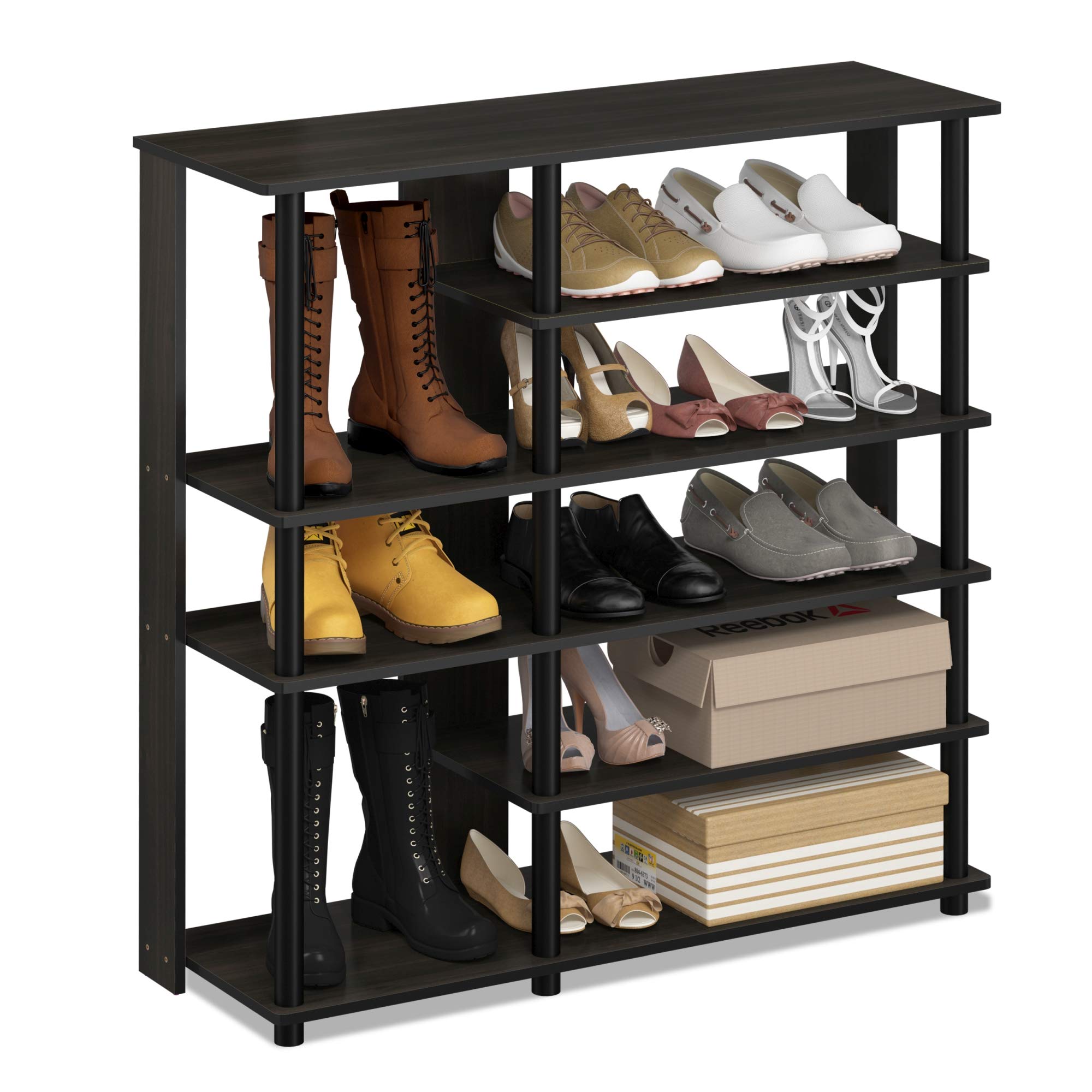 Furinno Turn-N-Tube Multi Storage Shoe Rack, Espresso/Black 17082EX/BK