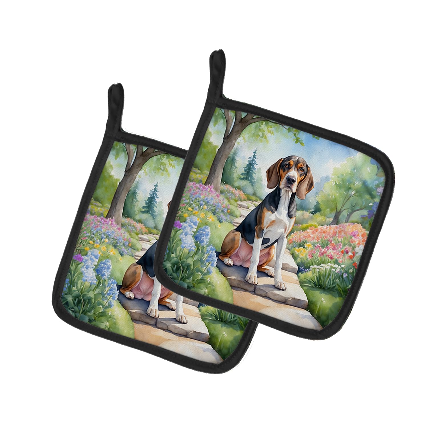 American English Coonhound Spring Garden Pair of Pot Holders