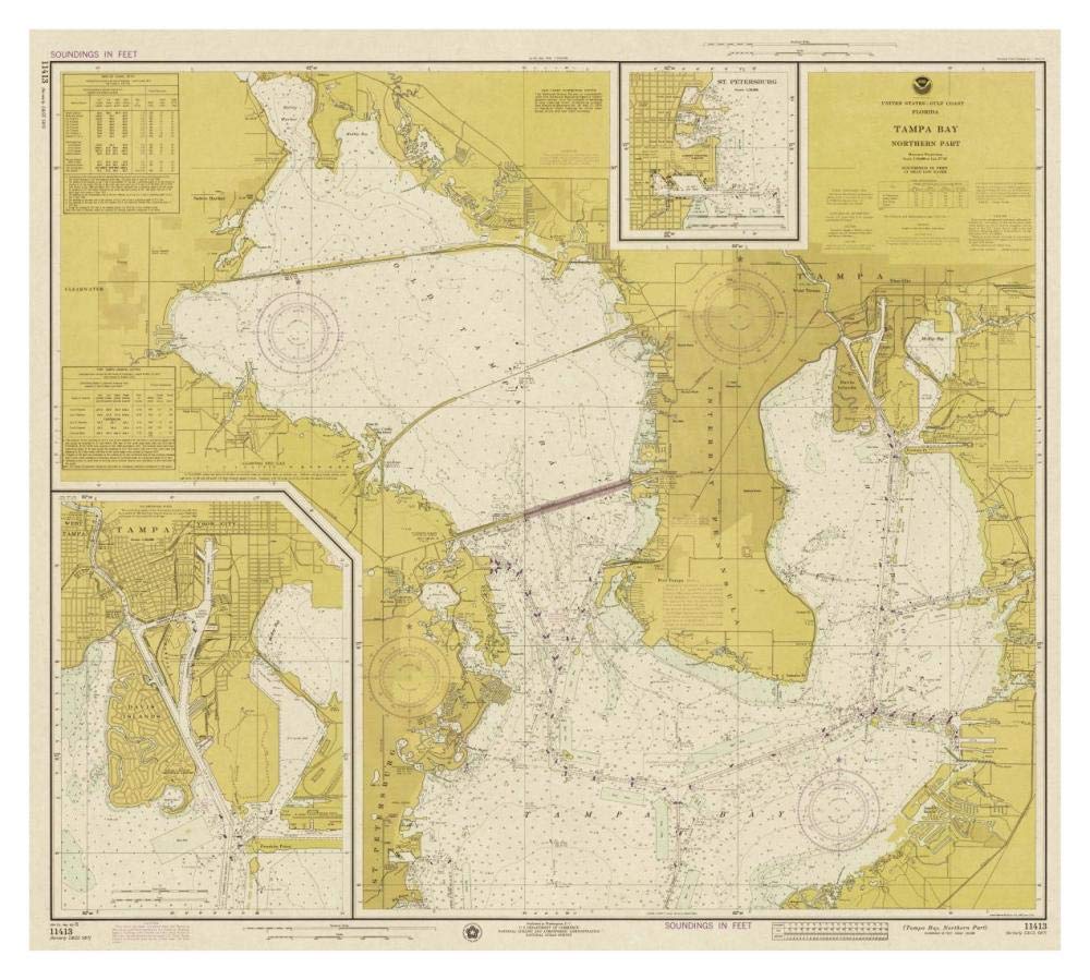 Nautical Chart - Tampa Bay - Northern Part ca. 1975 - Sepia Tinted-Paper Art-38x34”