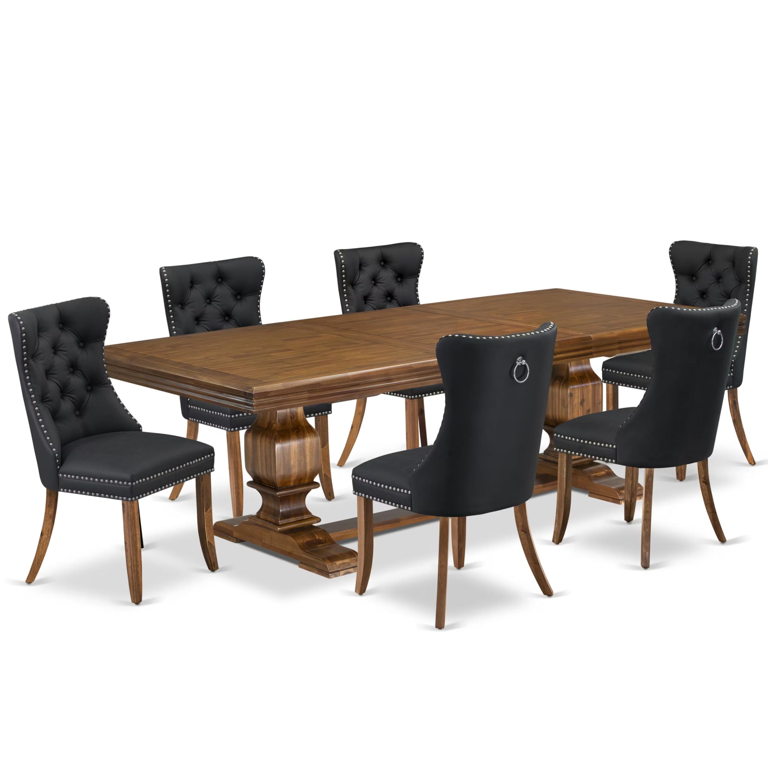 7 piece Dining Table Set of a Dining Table and 6 Dark Grey Dinner Chairs