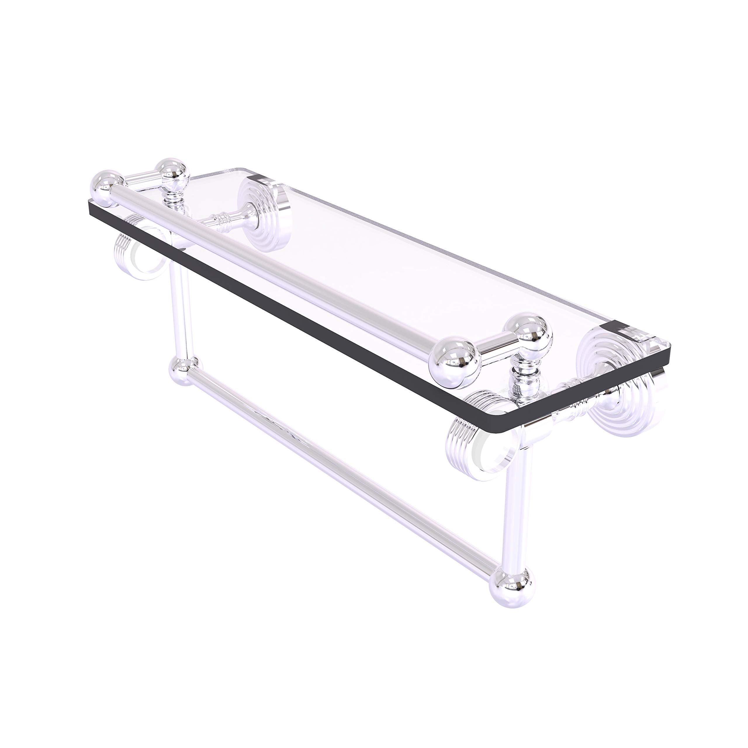 Pacific Grove Collection 16 Inch Gallery Glass Shelf with Towel Bar and Groovy Accents - Polished Chrome