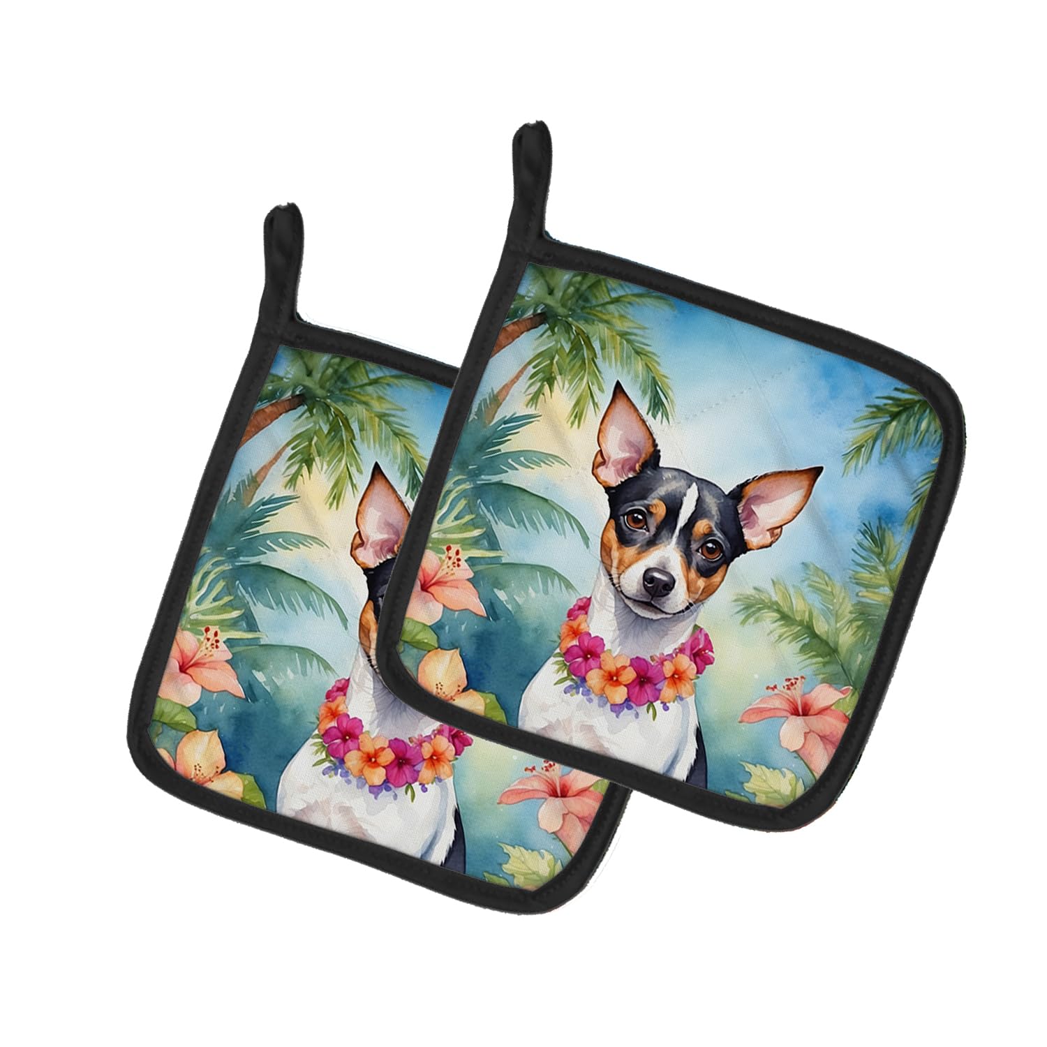 Rat Terrier Luau Pair of Pot Holders