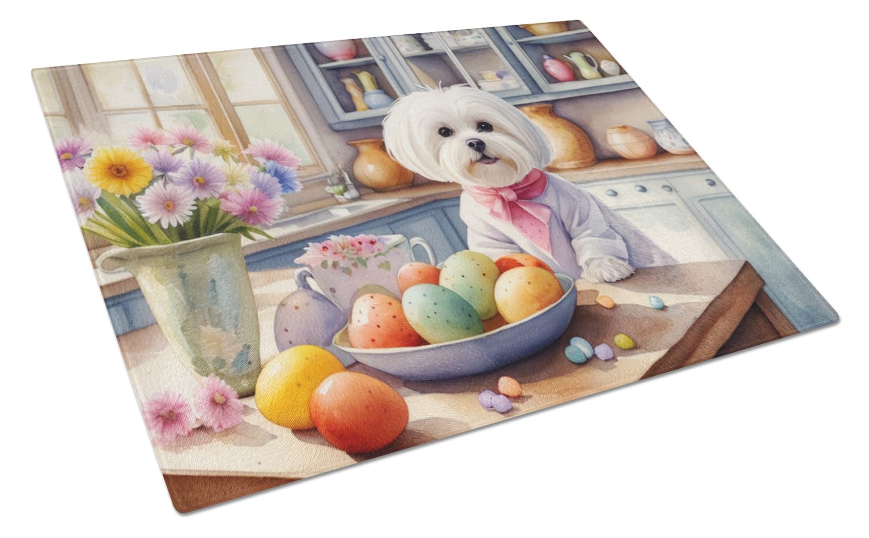 Carolines Treasures DAC6851LCB Decorating Easter Maltese Glass Cutting Board Decorative Tempered Glass Kitchen Cutting and Serving Board Large Size Chopping Board