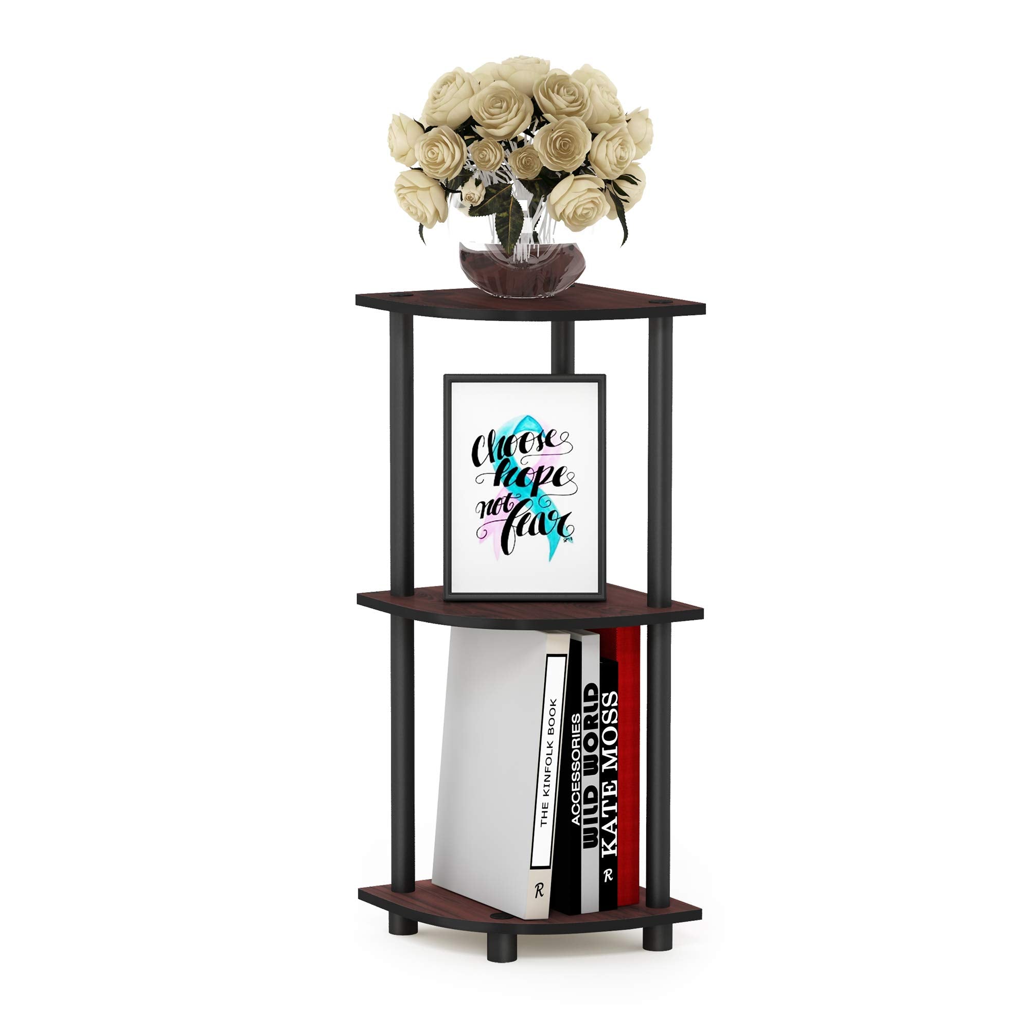 Furinno 12077DC/BK Turn-N-Tube 3-Tier Corner Display Rack Multipurpose Shelving Unit, Dark Cherry/Black