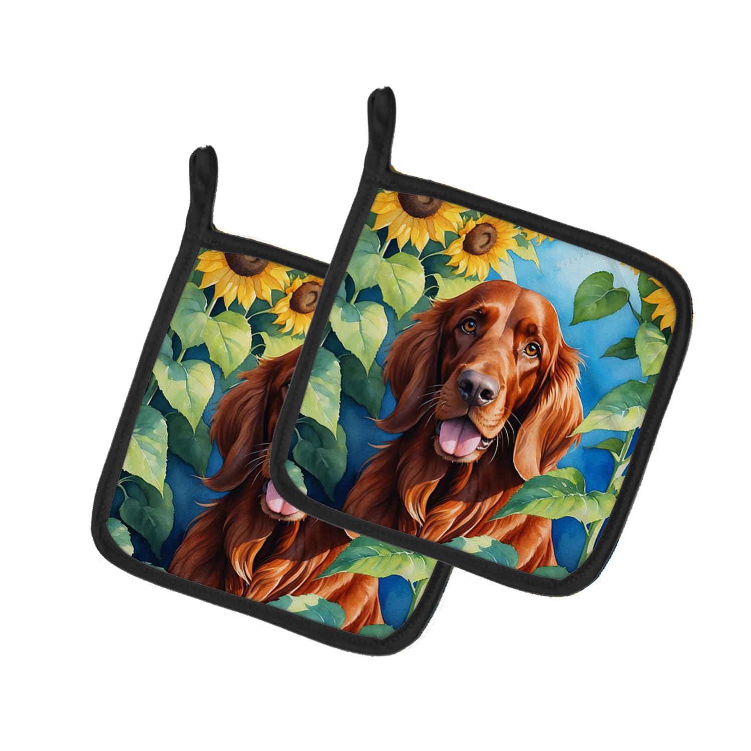 Irish Setter in Sunflowers Pair of Pot Holders