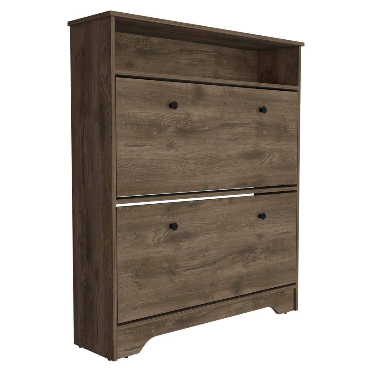 Tuhome Calgary Shoe Rack, Superior Top, One Open Shelf, Two Extendable Shelves -Dark Brown