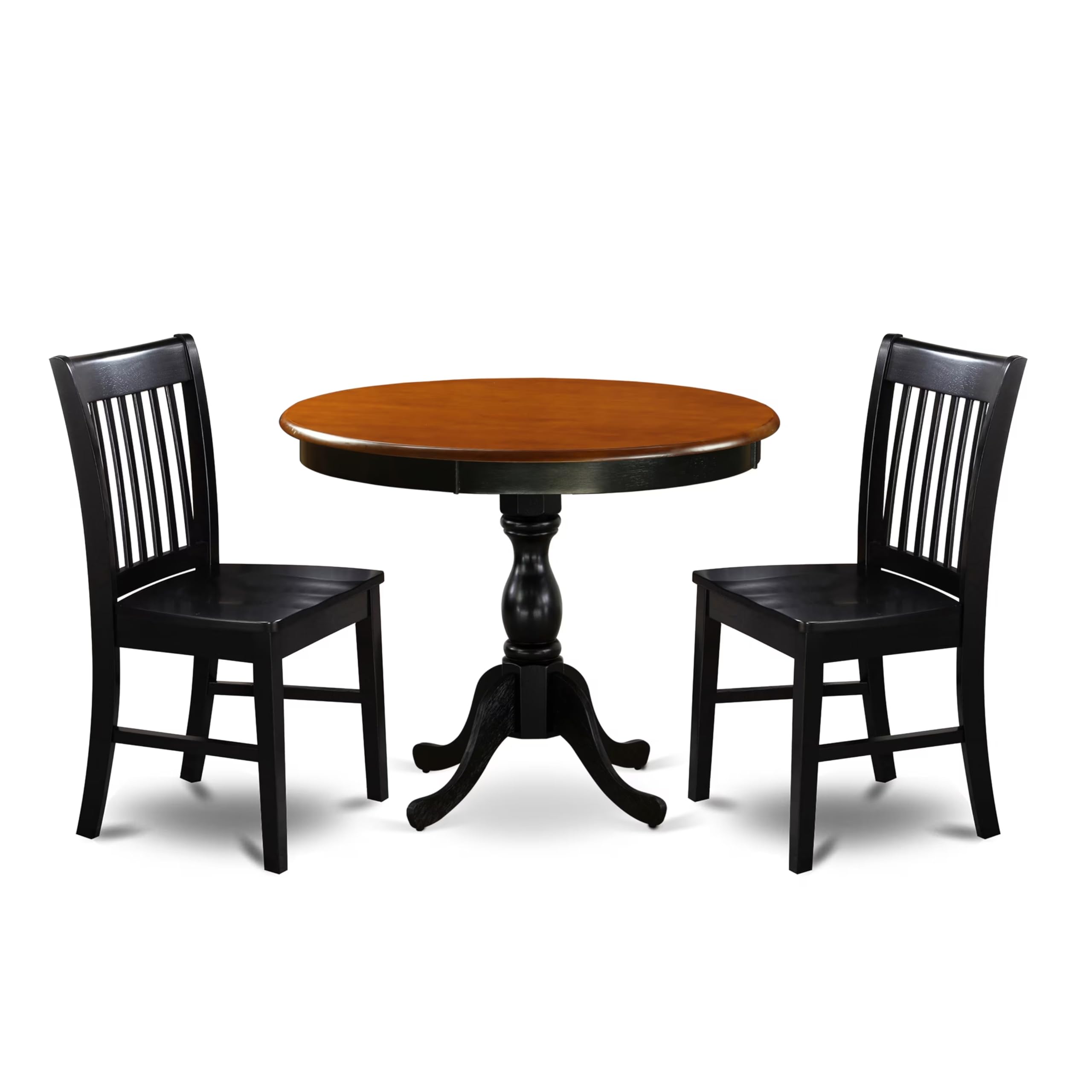 East West Furniture AMVA3-BCH-C 3-Pc Kitchen Dining Table Set Consists of a Kitchen Table and 2 Linen Fabric Mid Century Chairs with Slatted Back - Black Finish