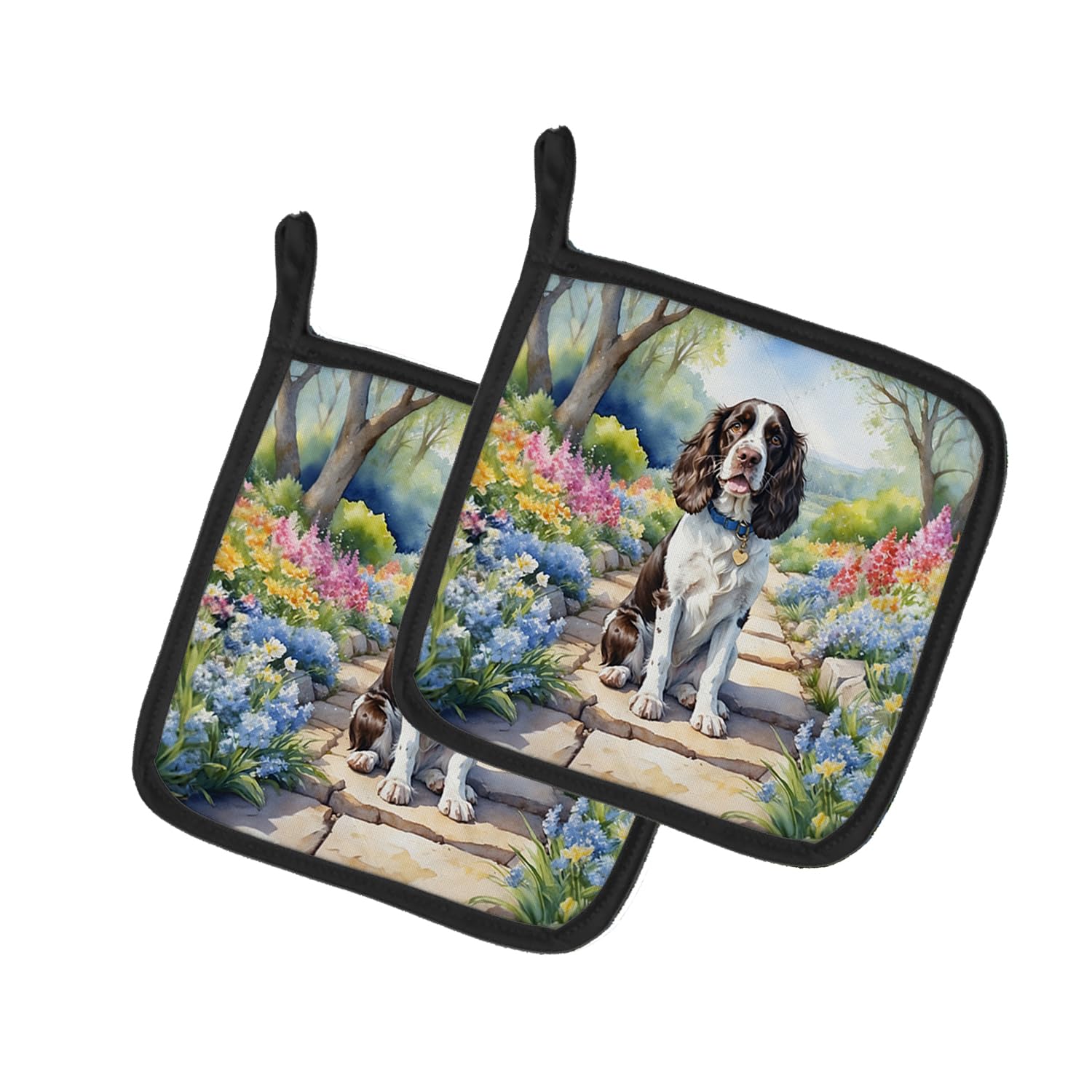 English Springer Spaniel Spring Path Pair of Pot Holders