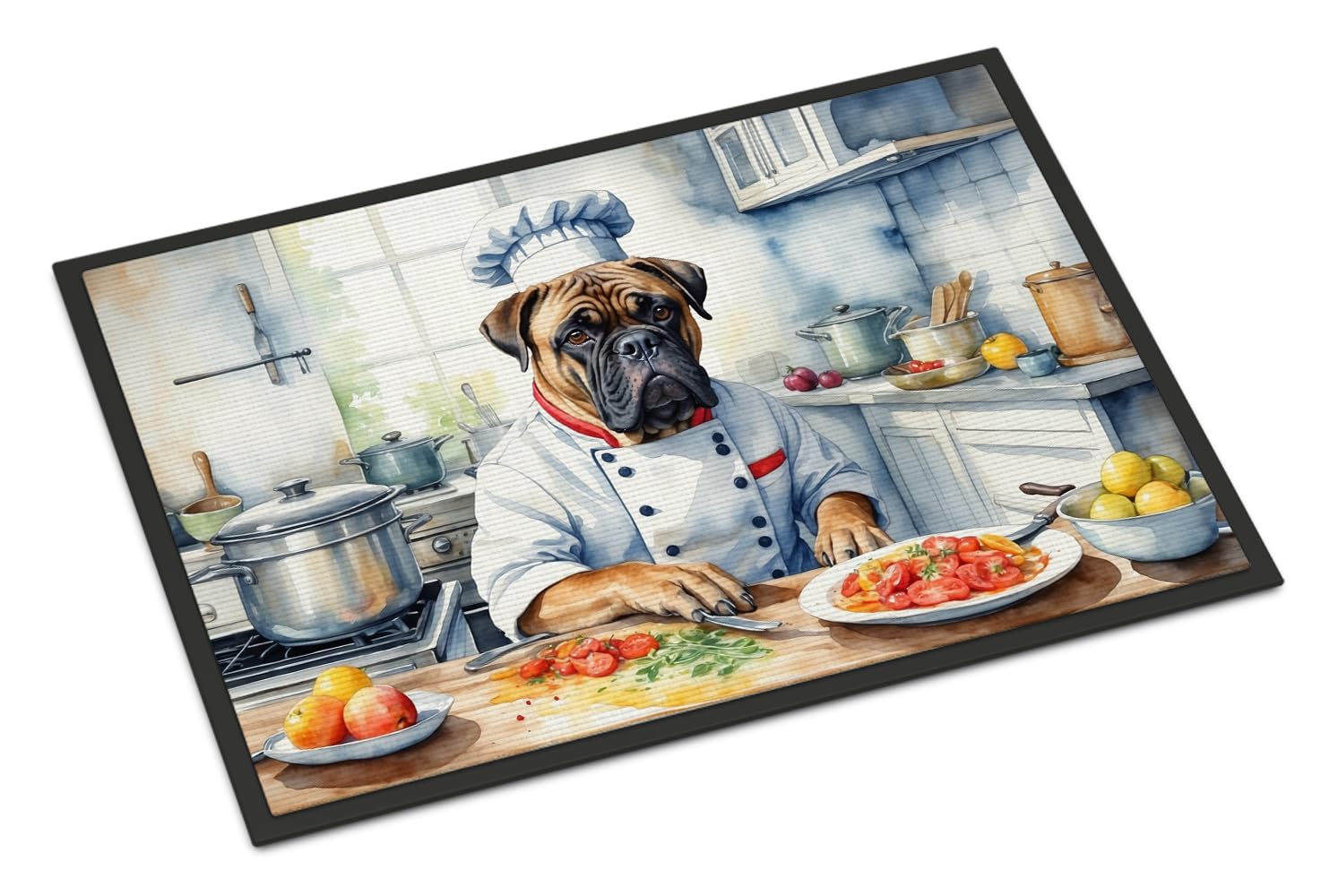 Carolines Treasures DAC6224MAT Bullmastiff The Chef Doormat Front Door Mat Indoor Outdoor Rugs for Entryway, Non Slip Washable Low Pile, 18H X 27W