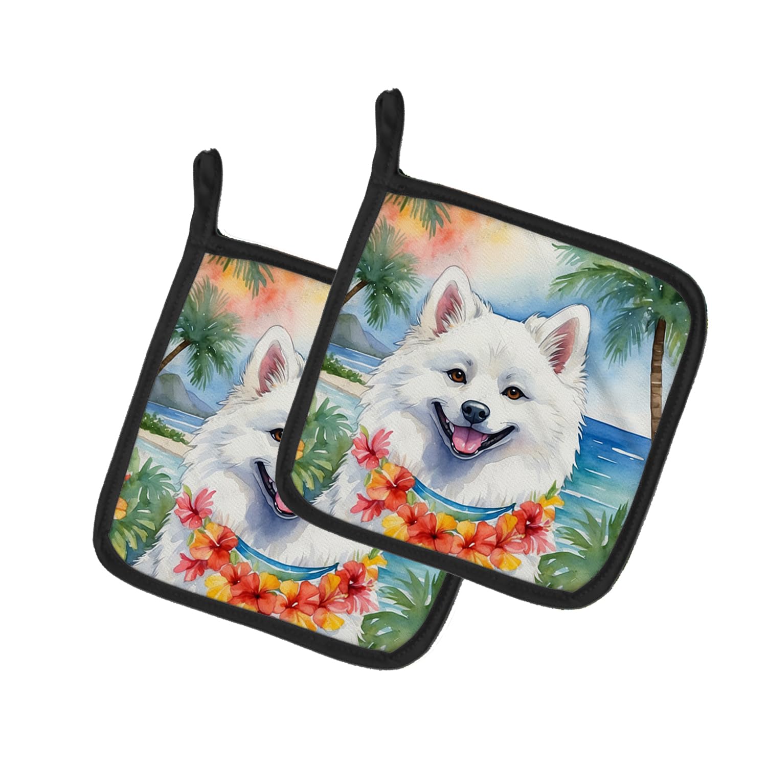 American Eskimo Luau Pair of Pot Holders