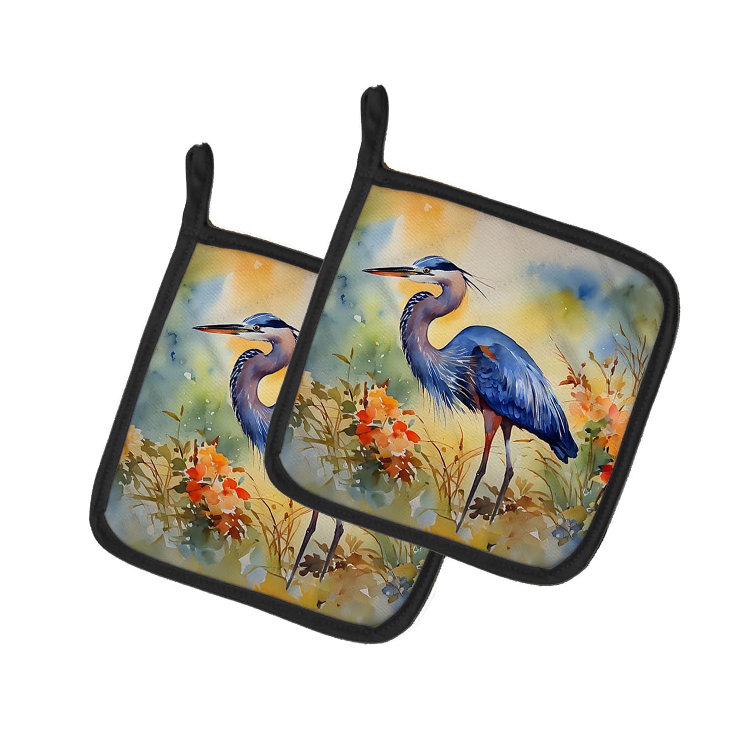 Blue Heron Pair of Pot Holders