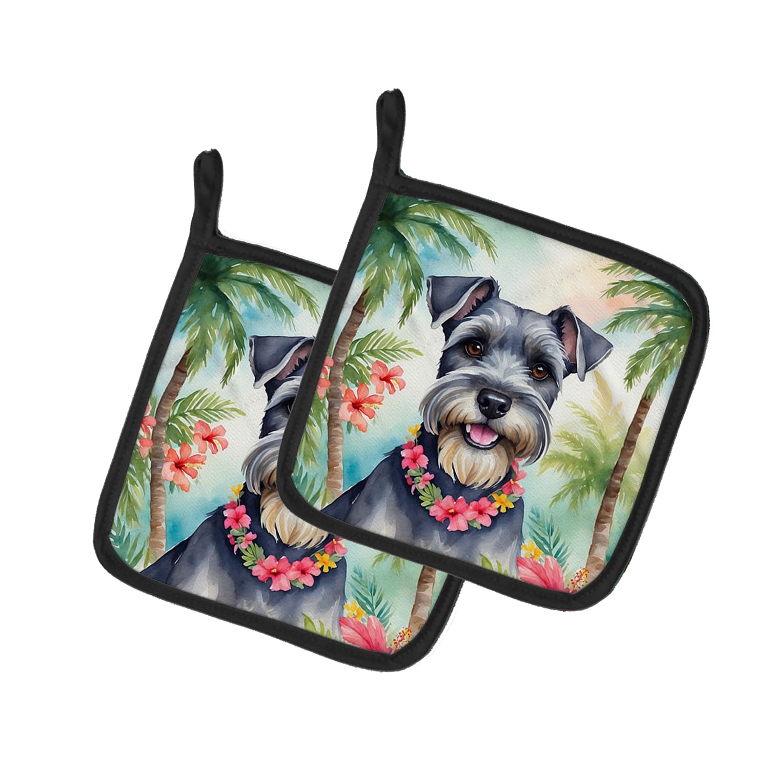 Schnauzer Luau Pair of Pot Holders