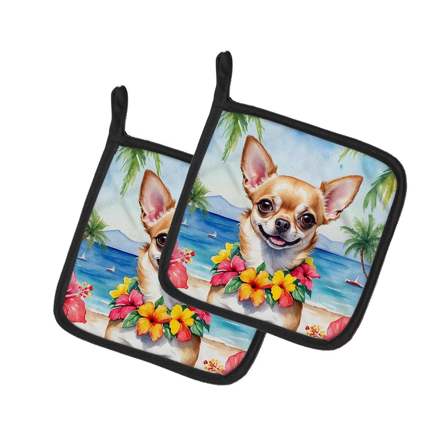 Chihuahua Luau Pair of Pot Holders
