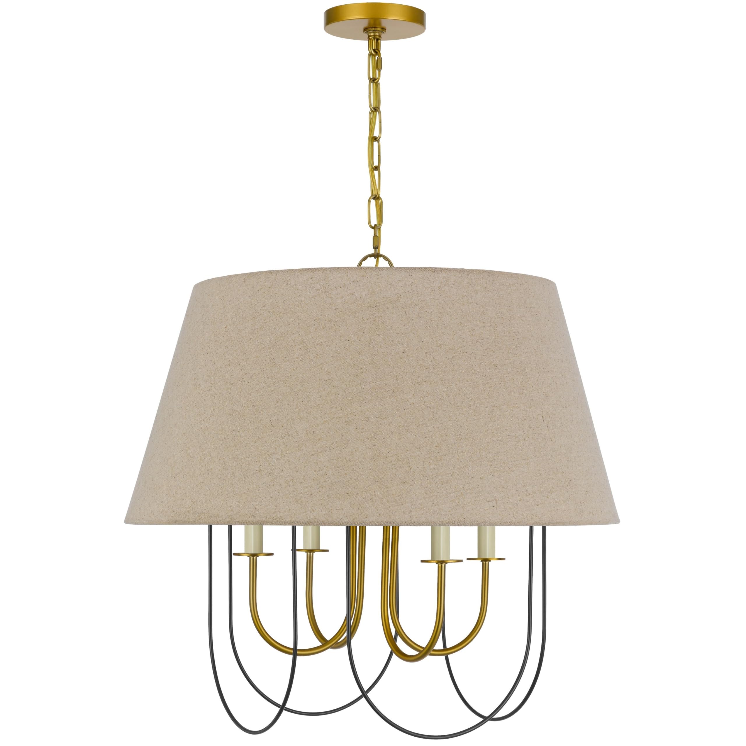 Pomy 24 Inch Chandelier, Hardback Burlap Shade, Gold Black Metal
