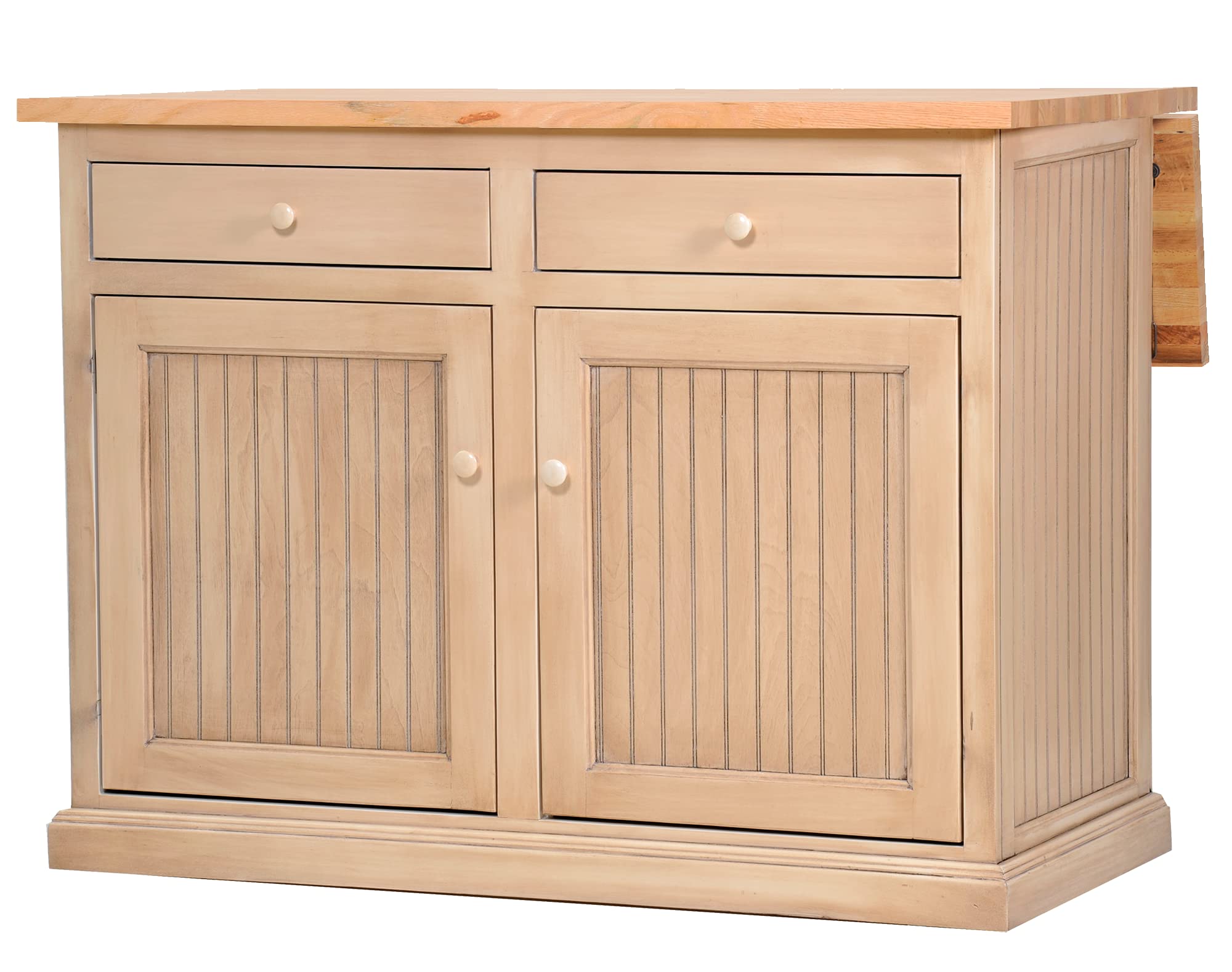 Poplar Kitchen Island with Flip-up Top in European Ivory with Oak Top