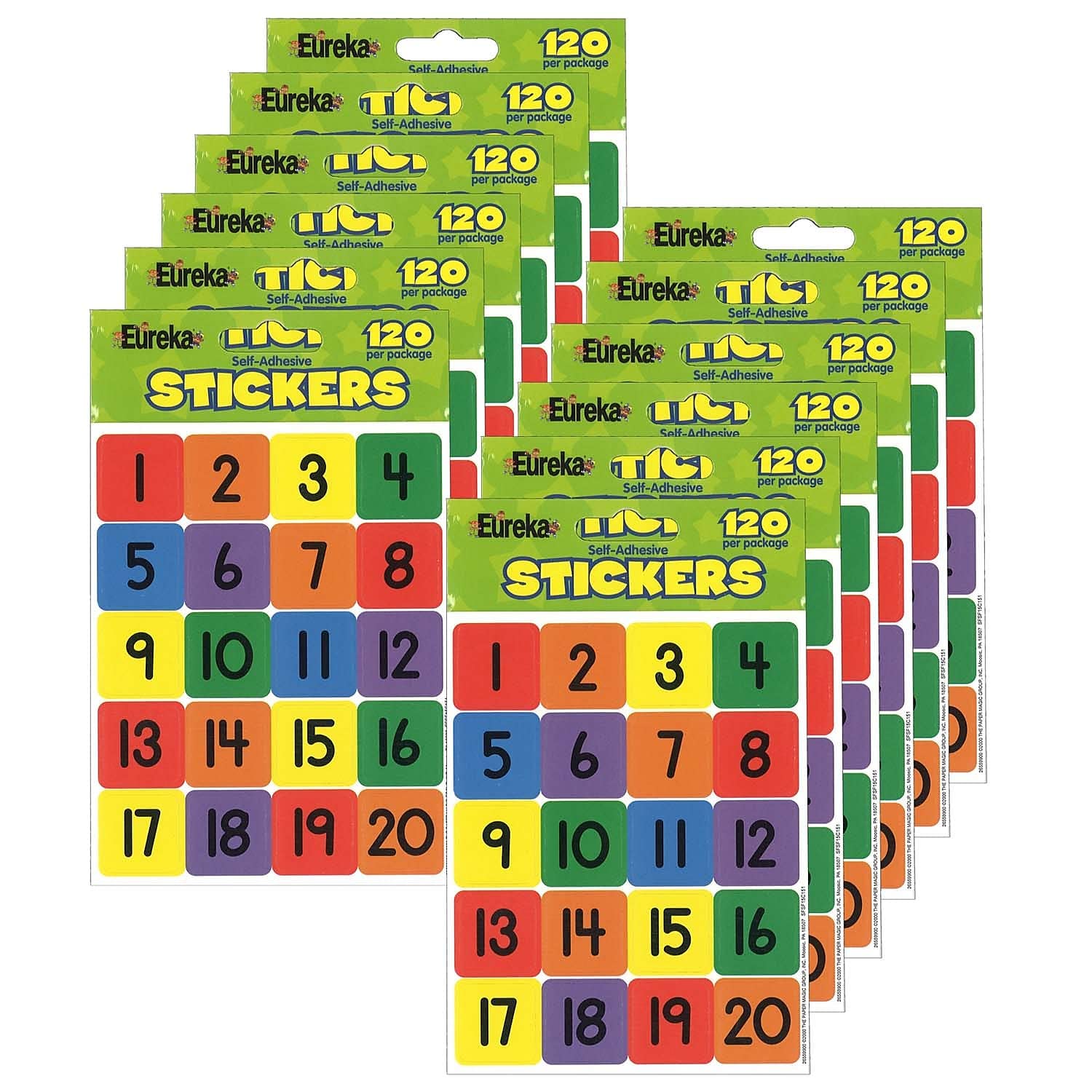 Numbers (1-20) Theme Stickers, 120 Per Pack, 12 Packs – Virventures