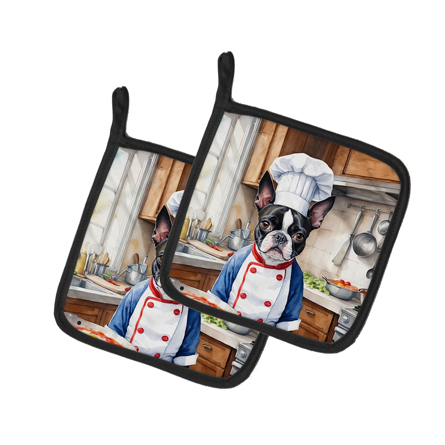 Boston Terrier The Chef Pair of Pot Holders