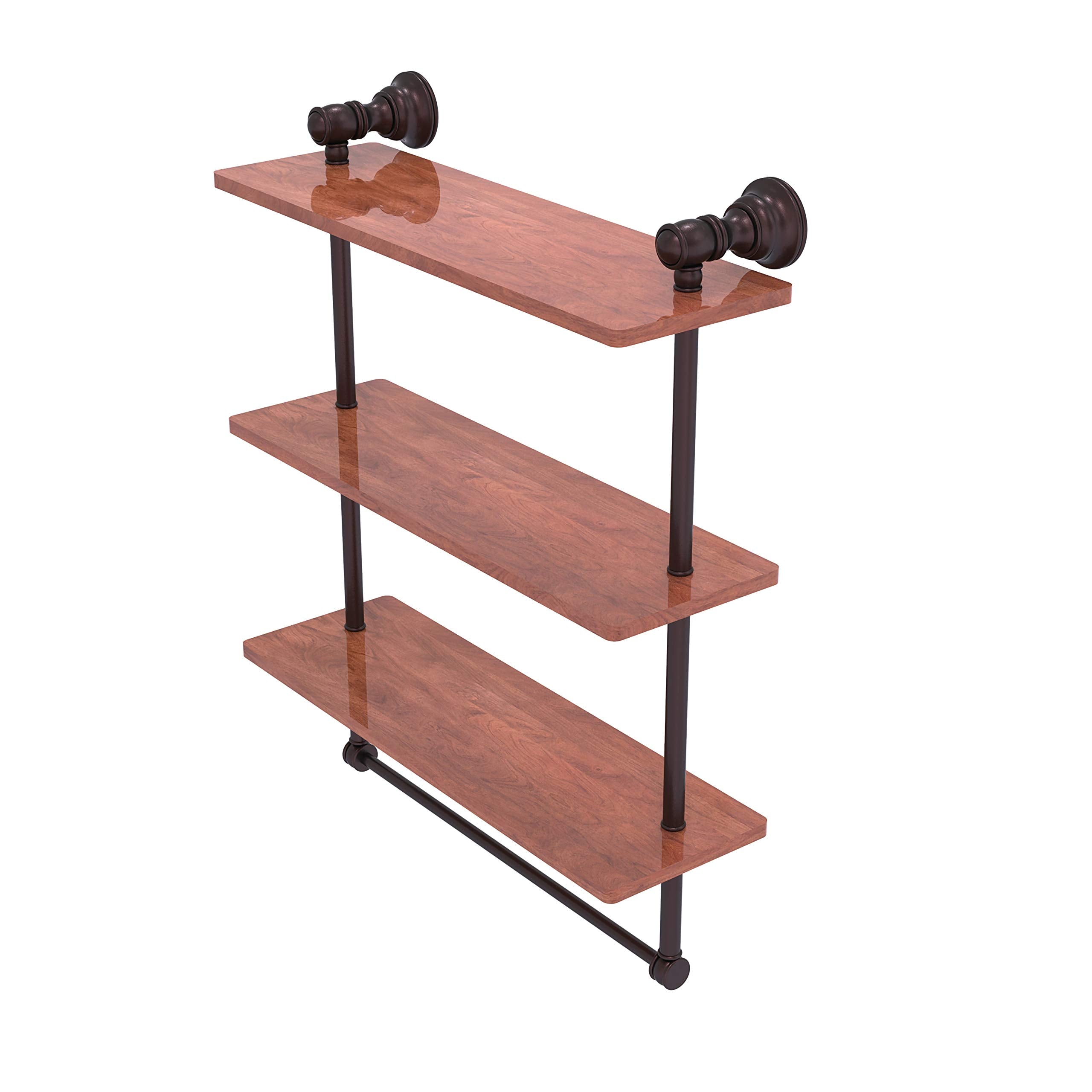 Carolina Collection 16 Inch Triple Wood Shelf with Towel Bar - Antique Bronze