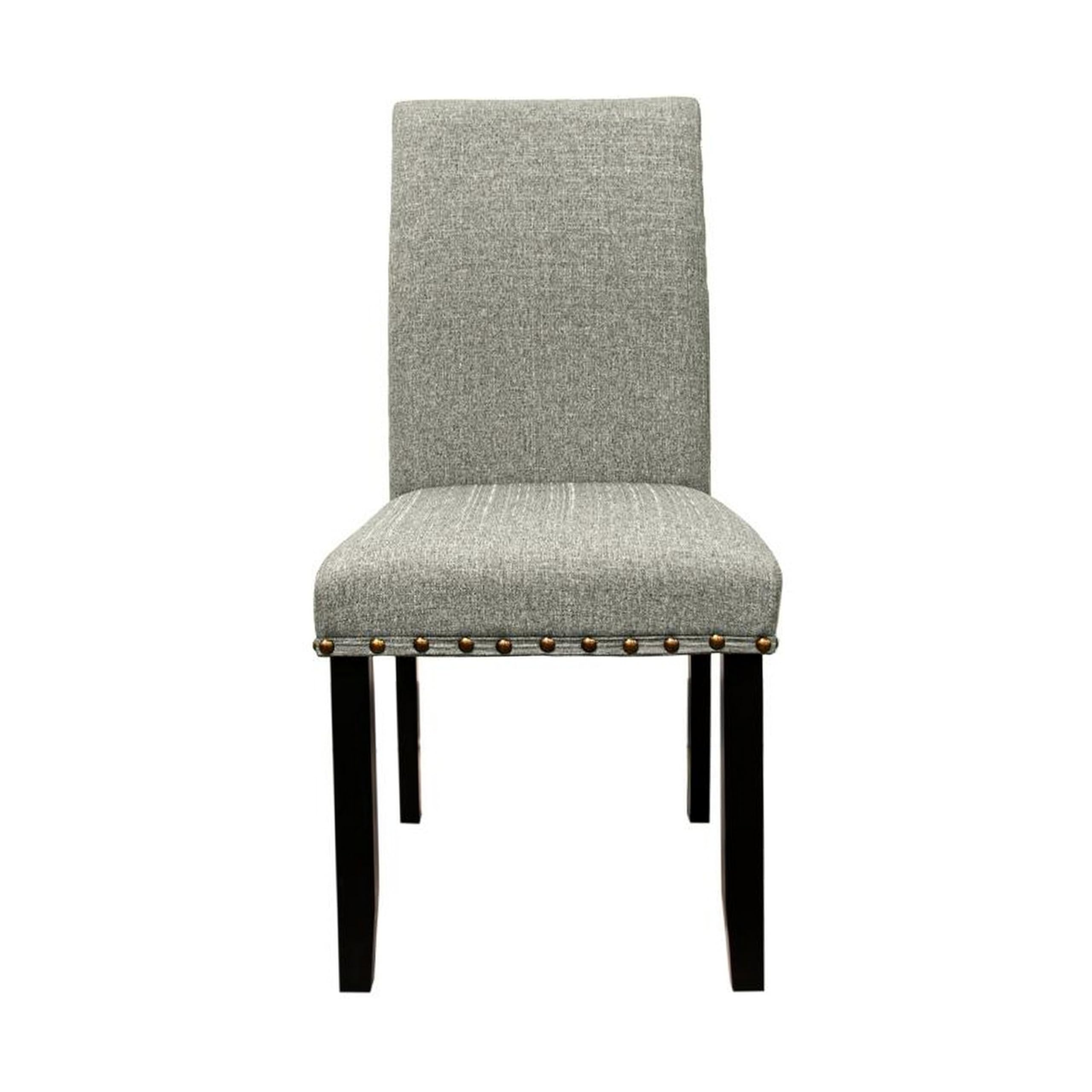 Sie 25 Inch Dining Chair, Nailhead Trim, Padded Gray Upholstery, Black Wood